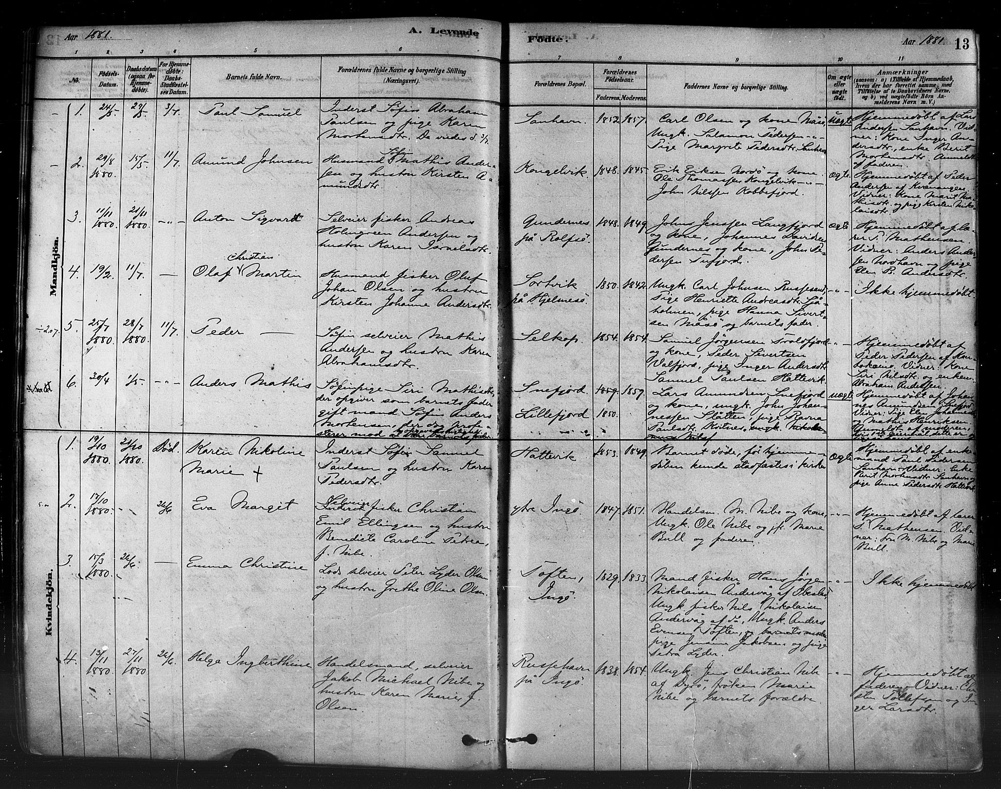 Måsøy sokneprestkontor, AV/SATØ-S-1348/H/Ha/L0004kirke: Ministerialbok nr. 4, 1878-1891, s. 13