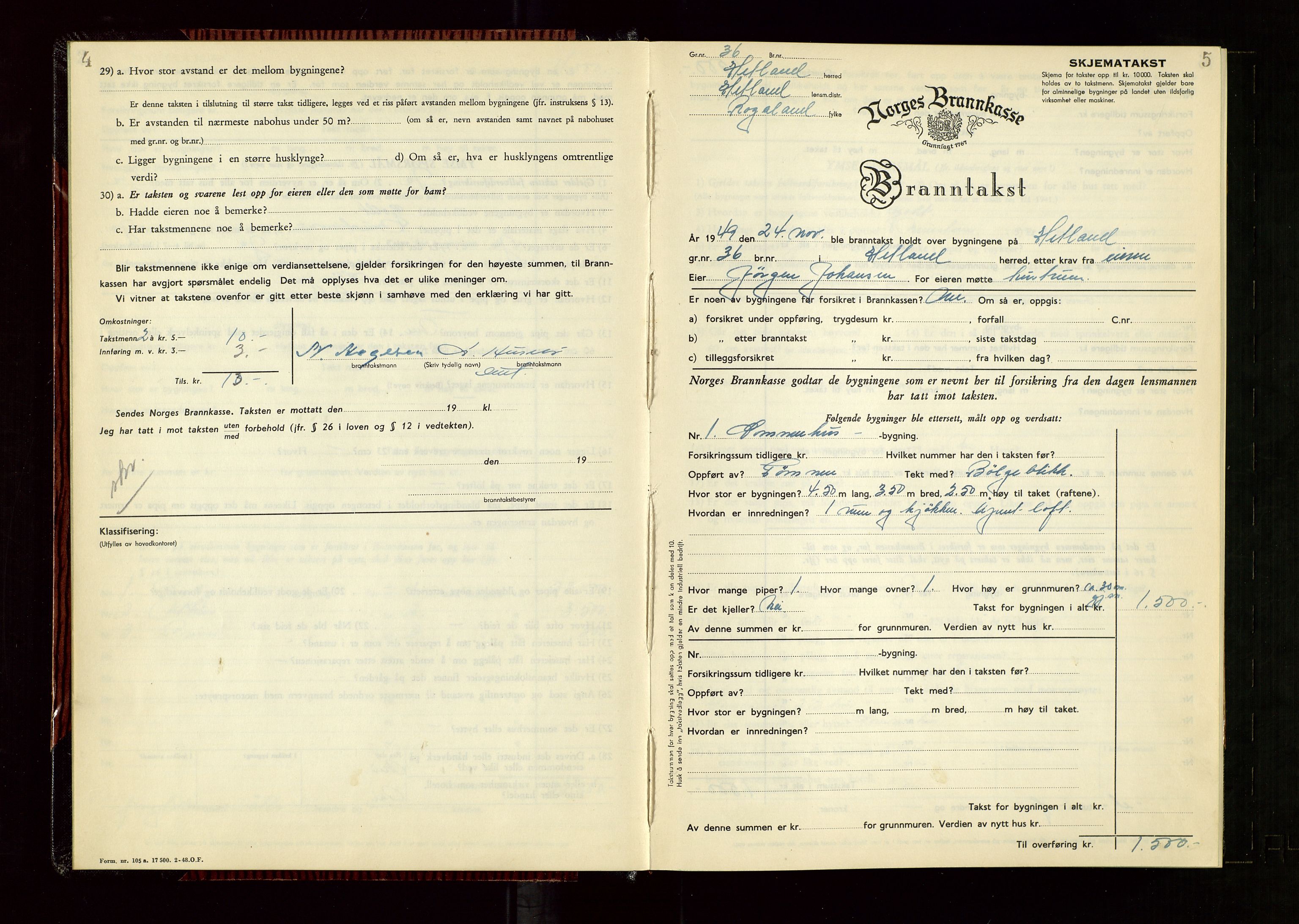 Hetland lensmannskontor, AV/SAST-A-100101/Gob/L0008: "Branntakstprotokoll", 1949-1953, s. 4-5