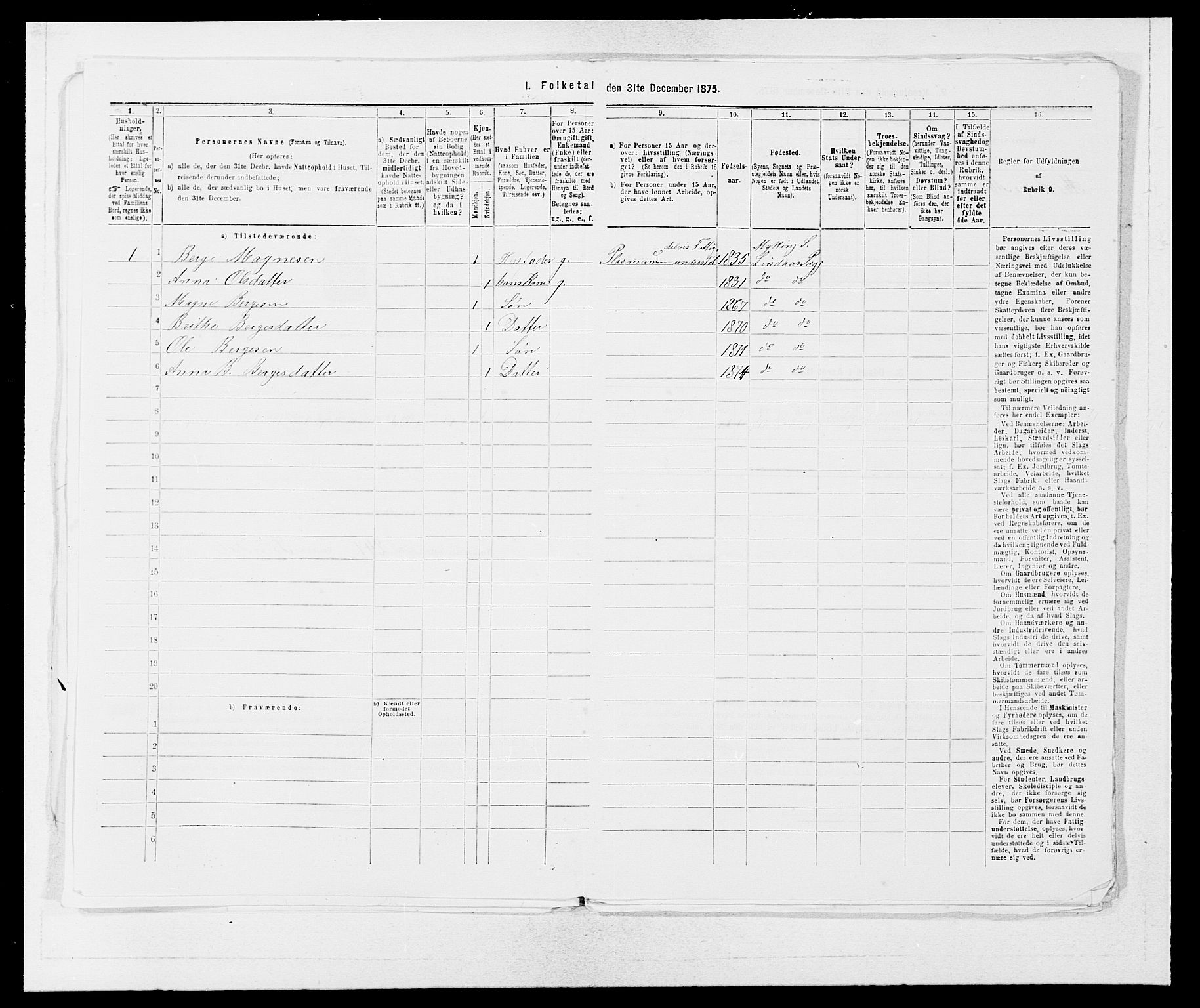 SAB, Folketelling 1875 for 1263P Lindås prestegjeld, 1875, s. 823