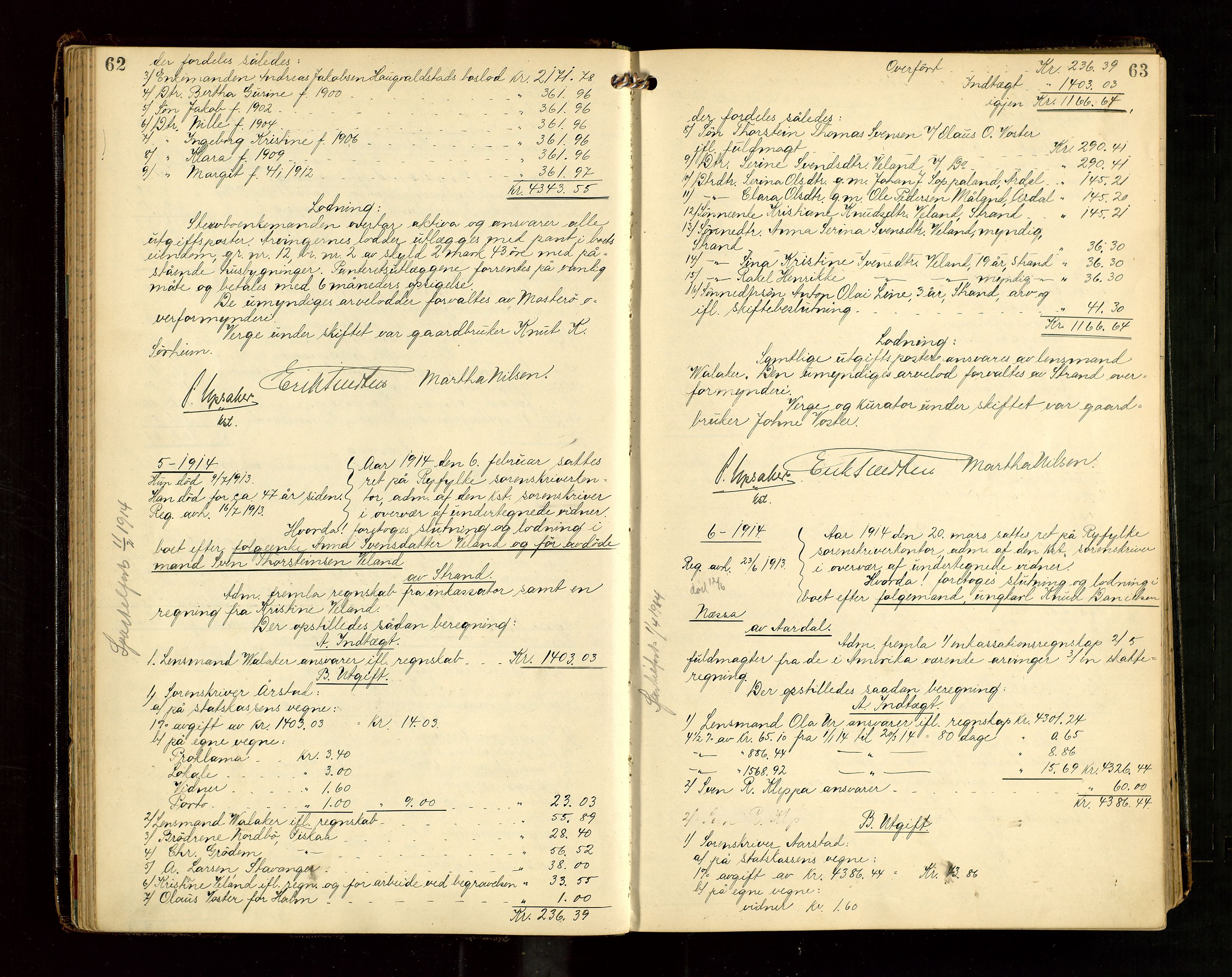 Ryfylke tingrett, AV/SAST-A-100055/001/IV/IVG/L0004: Skifteutlodningsprotokoll Med register, 1912-1918, s. 62-63