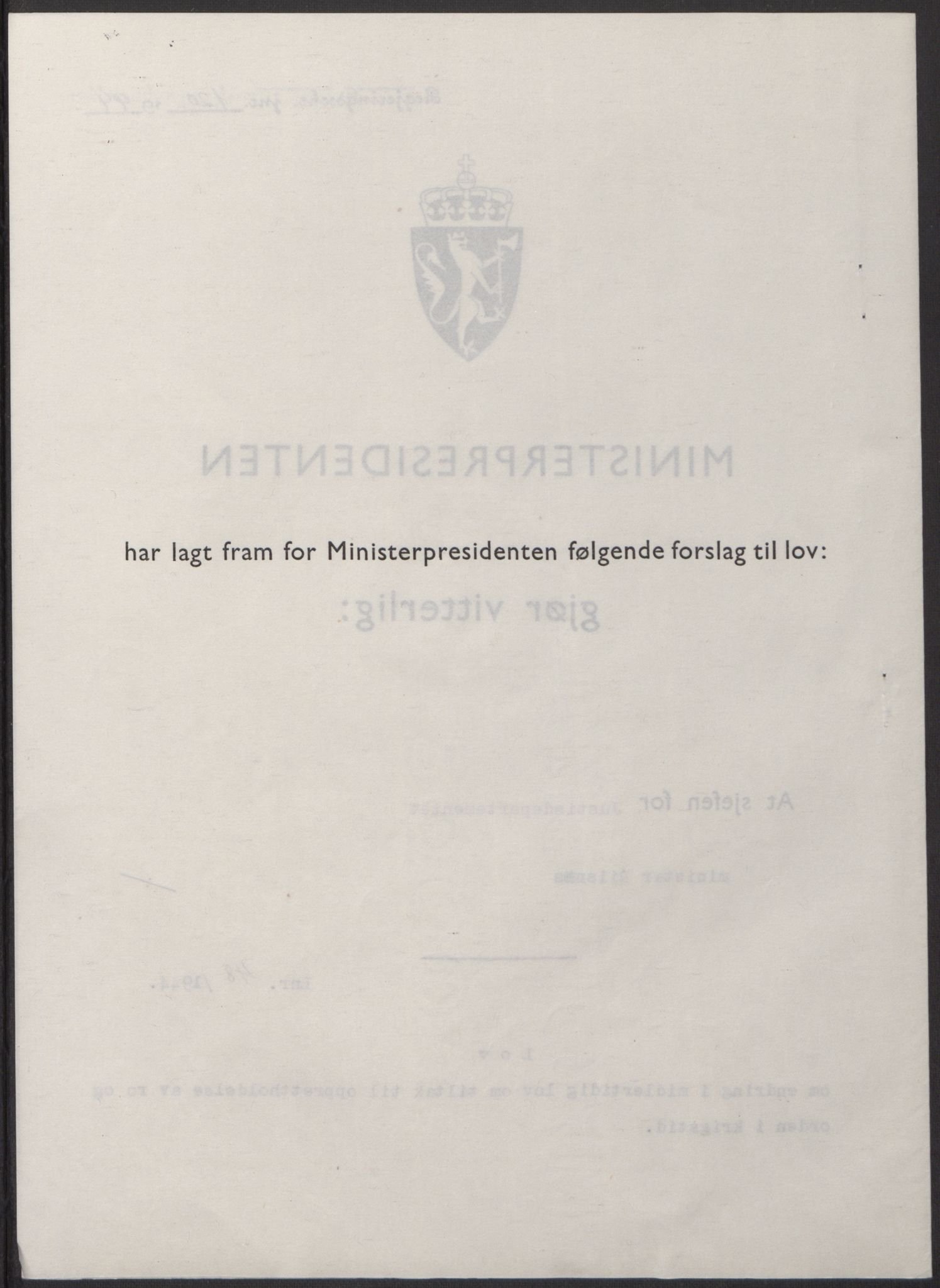 NS-administrasjonen 1940-1945 (Statsrådsekretariatet, de kommisariske statsråder mm), RA/S-4279/D/Db/L0100: Lover, 1944, s. 227