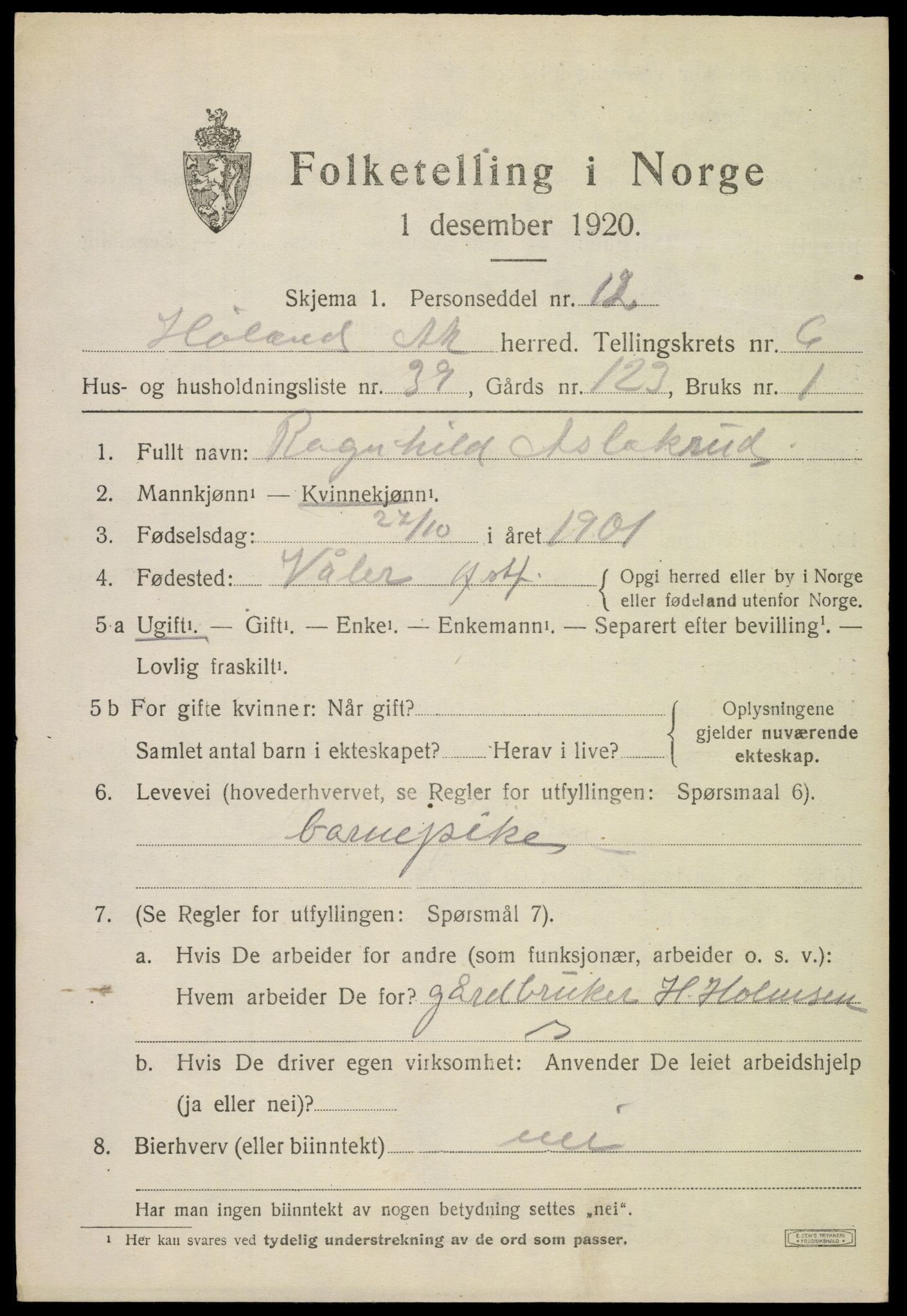 SAO, Folketelling 1920 for 0221 Høland herred, 1920, s. 8823