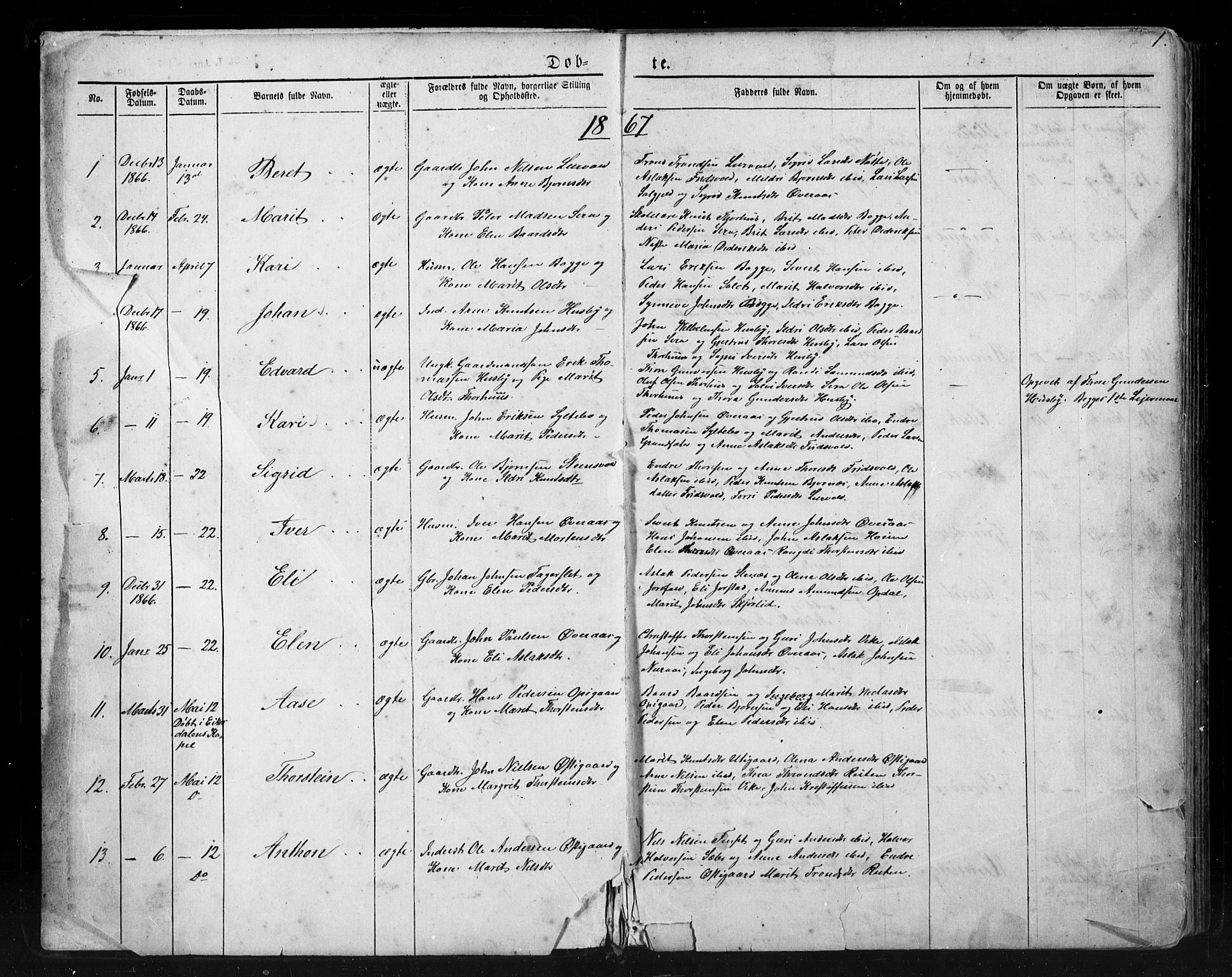 Ministerialprotokoller, klokkerbøker og fødselsregistre - Møre og Romsdal, SAT/A-1454/552/L0638: Klokkerbok nr. 552C01, 1867-1902, s. 1