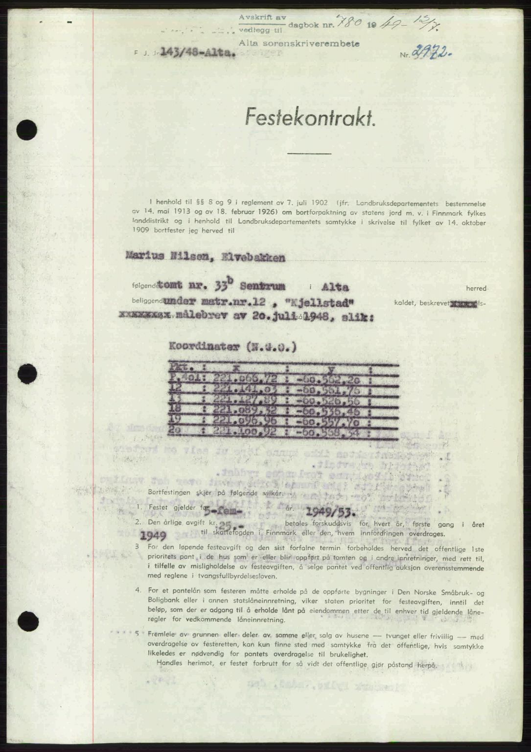 Alta fogderi/sorenskriveri, SATØ/SATØ-5/1/K/Kd/L0037pantebok: Pantebok nr. 39-40, 1948-1949, Dagboknr: 780/1949