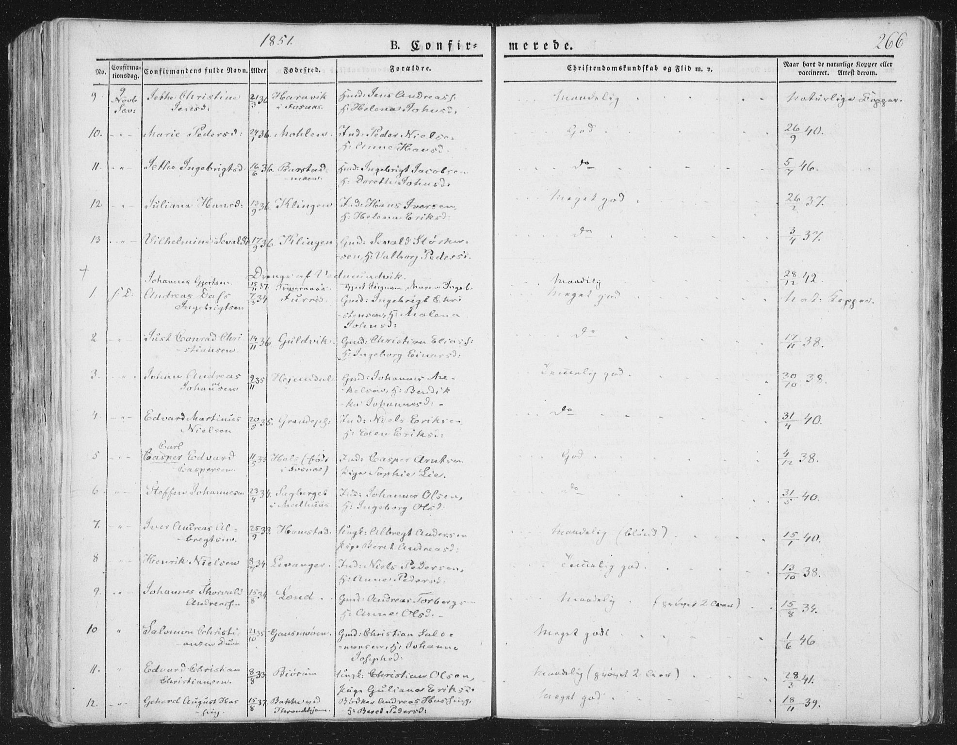 Ministerialprotokoller, klokkerbøker og fødselsregistre - Nord-Trøndelag, AV/SAT-A-1458/764/L0551: Ministerialbok nr. 764A07a, 1824-1864, s. 266