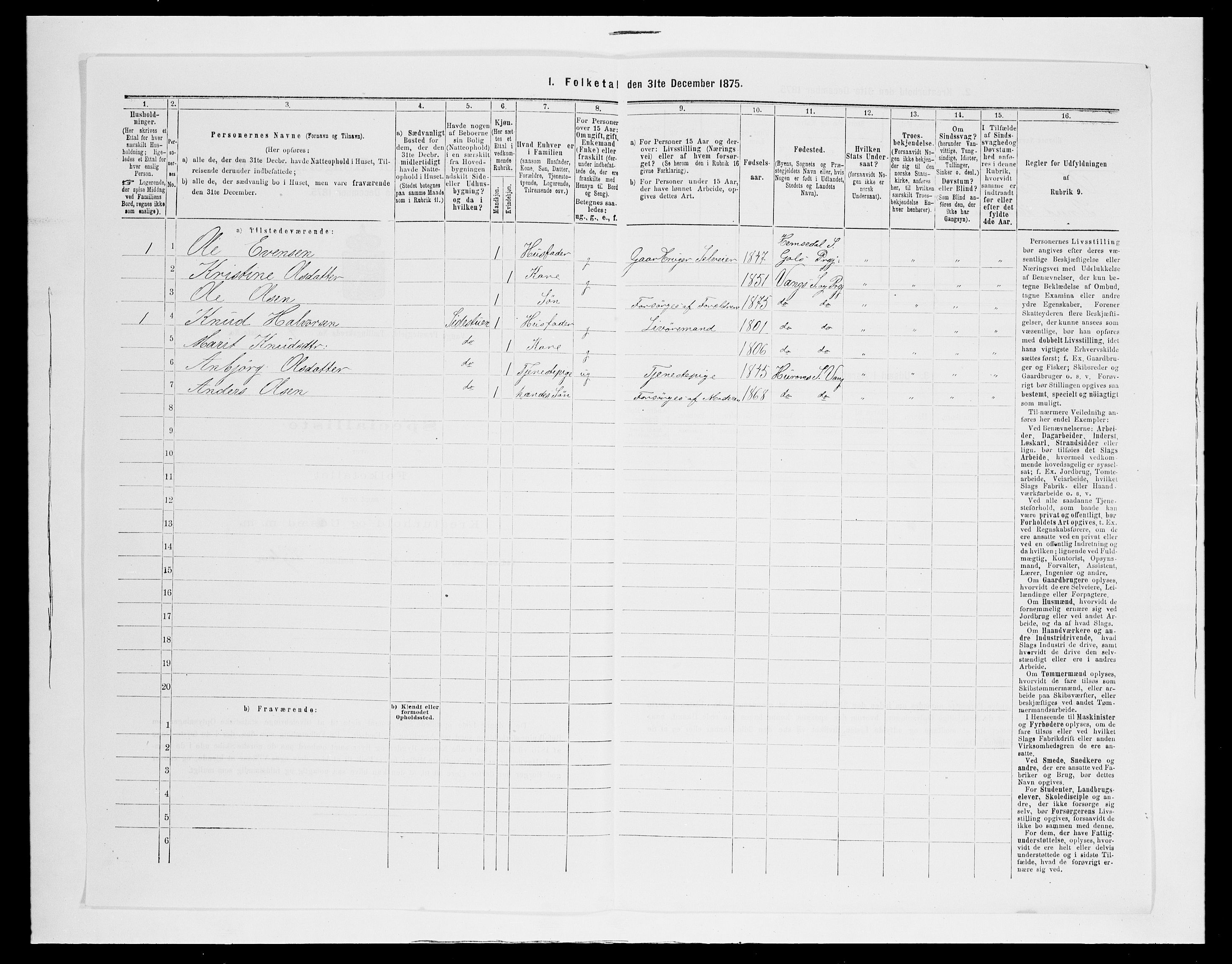 SAH, Folketelling 1875 for 0545P Vang prestegjeld, 1875, s. 350