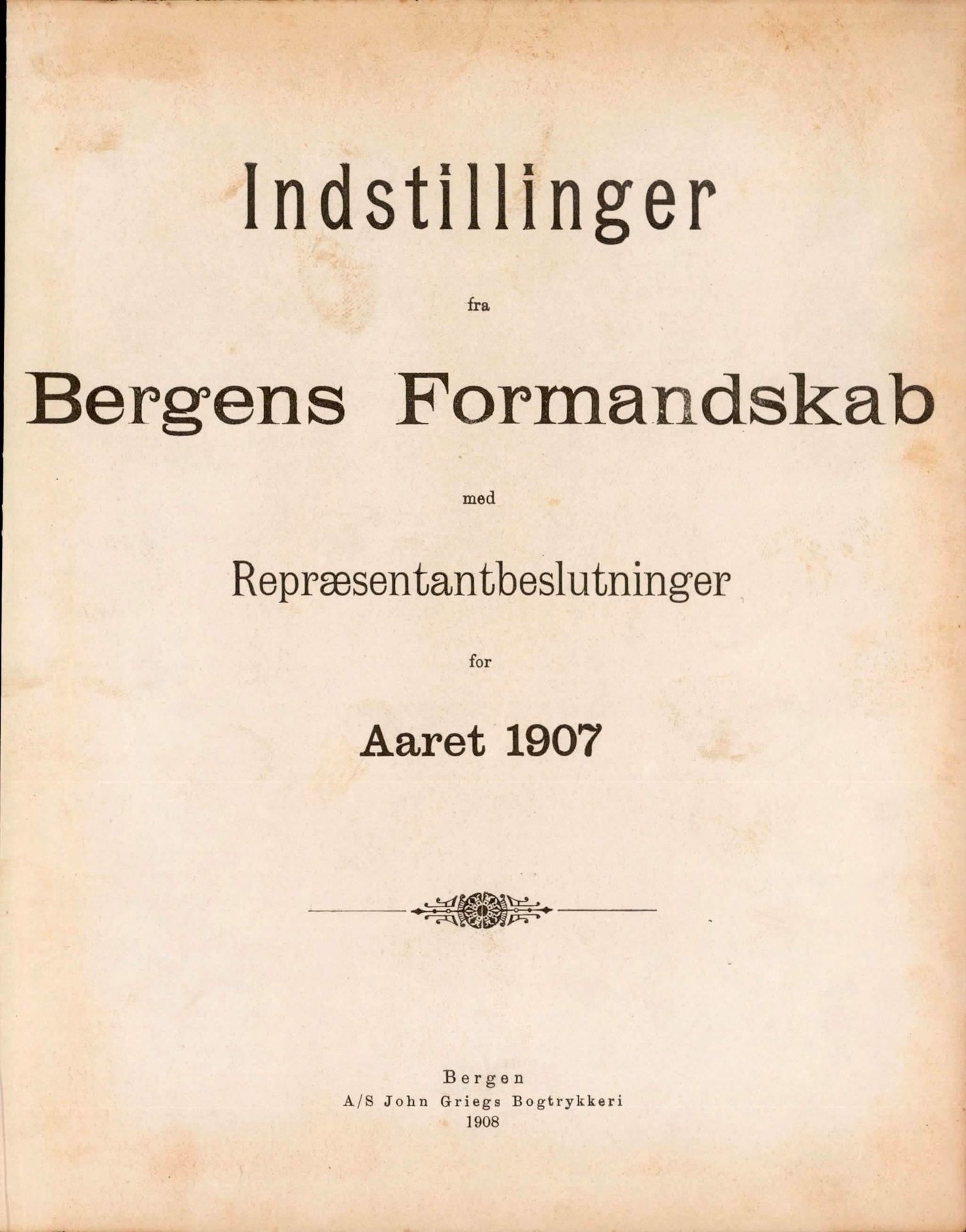 Bergen kommune. Formannskapet, BBA/A-0003/Ad/L0076: Bergens Kommuneforhandlinger, bind I, 1907