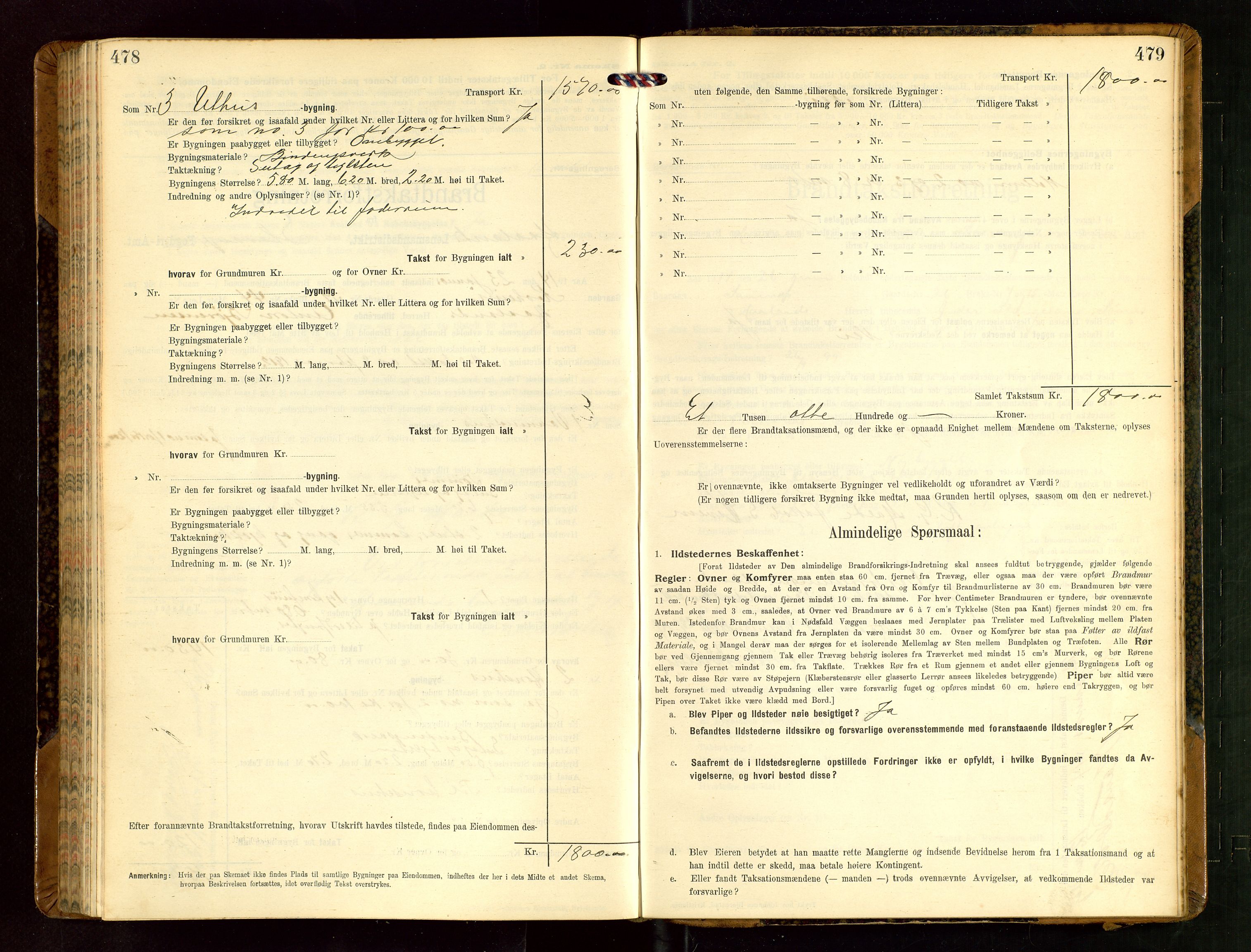 Håland lensmannskontor, AV/SAST-A-100100/Gob/L0004: Branntakstprotokoll - skjematakst. Register i boken., 1913-1915, s. 478-479