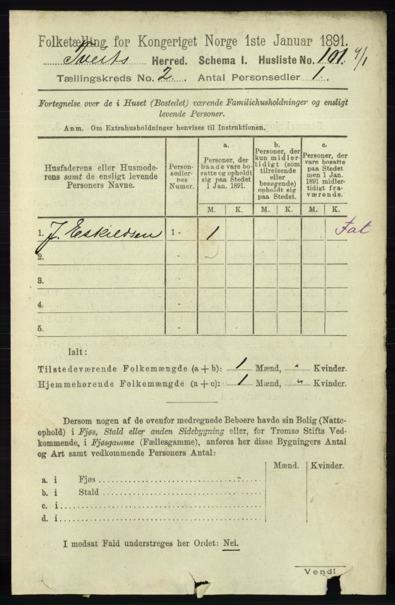 RA, Folketelling 1891 for 1013 Tveit herred, 1891, s. 519