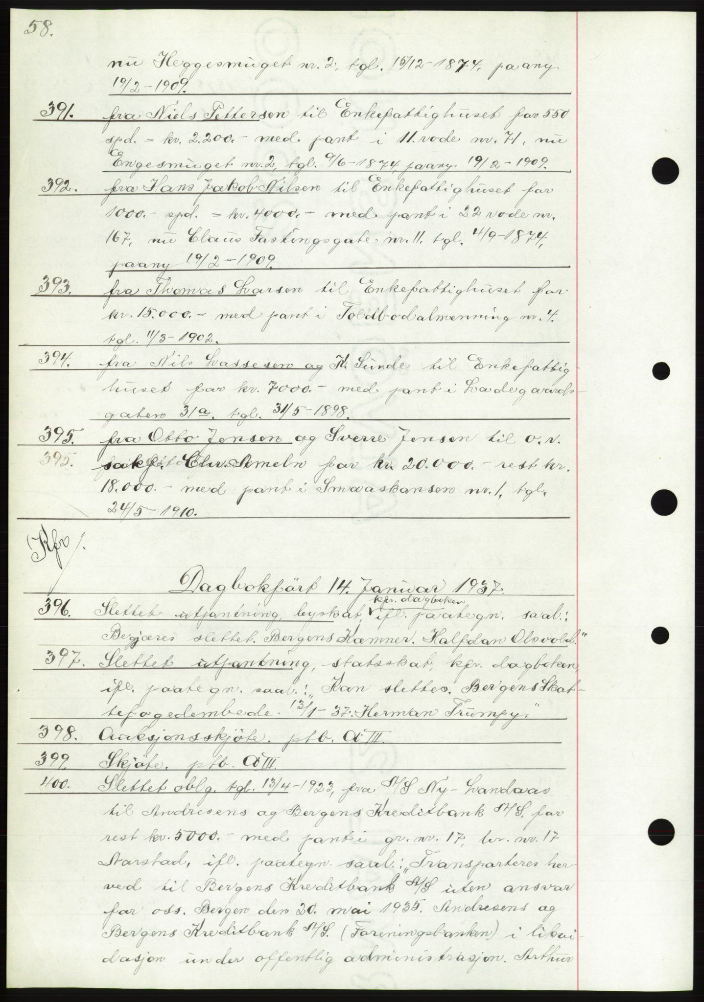 Byfogd og Byskriver i Bergen, AV/SAB-A-3401/03: Pantebok nr. C 3, 1936-1937, Dagboknr: 391/1937