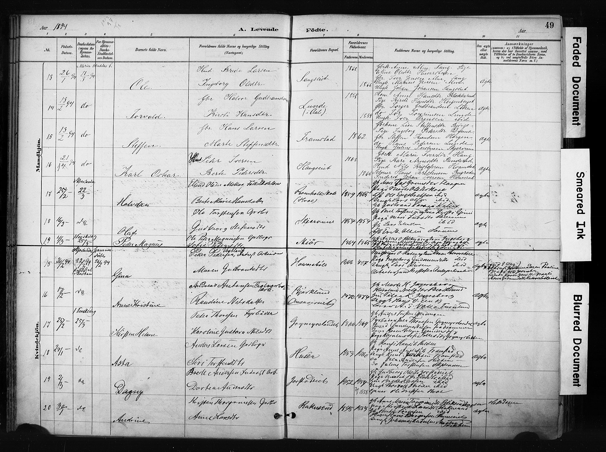Gran prestekontor, AV/SAH-PREST-112/H/Ha/Haa/L0017: Ministerialbok nr. 17, 1889-1897, s. 49
