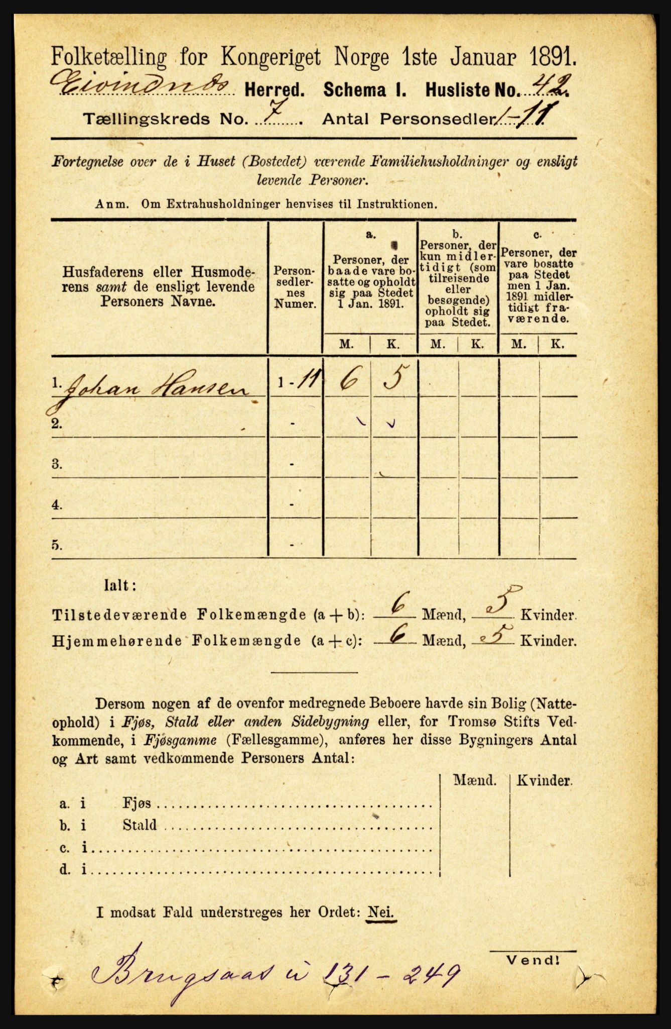 RA, Folketelling 1891 for 1853 Evenes herred, 1891, s. 2163