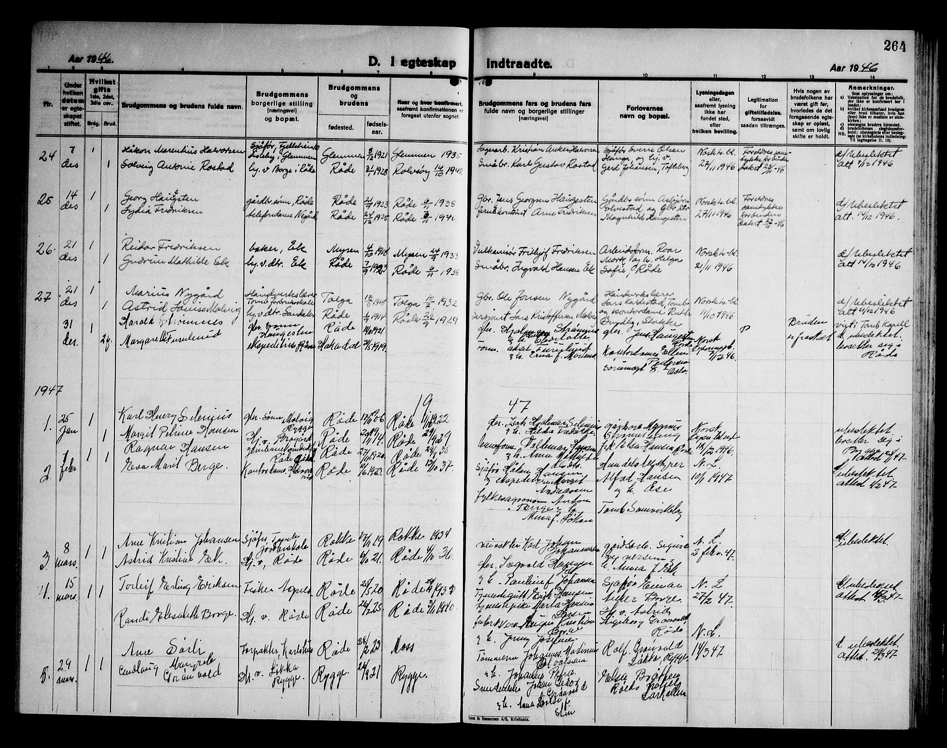 Råde prestekontor kirkebøker, AV/SAO-A-2009/G/Ga/L0002: Klokkerbok nr. I 2, 1926-1947, s. 264