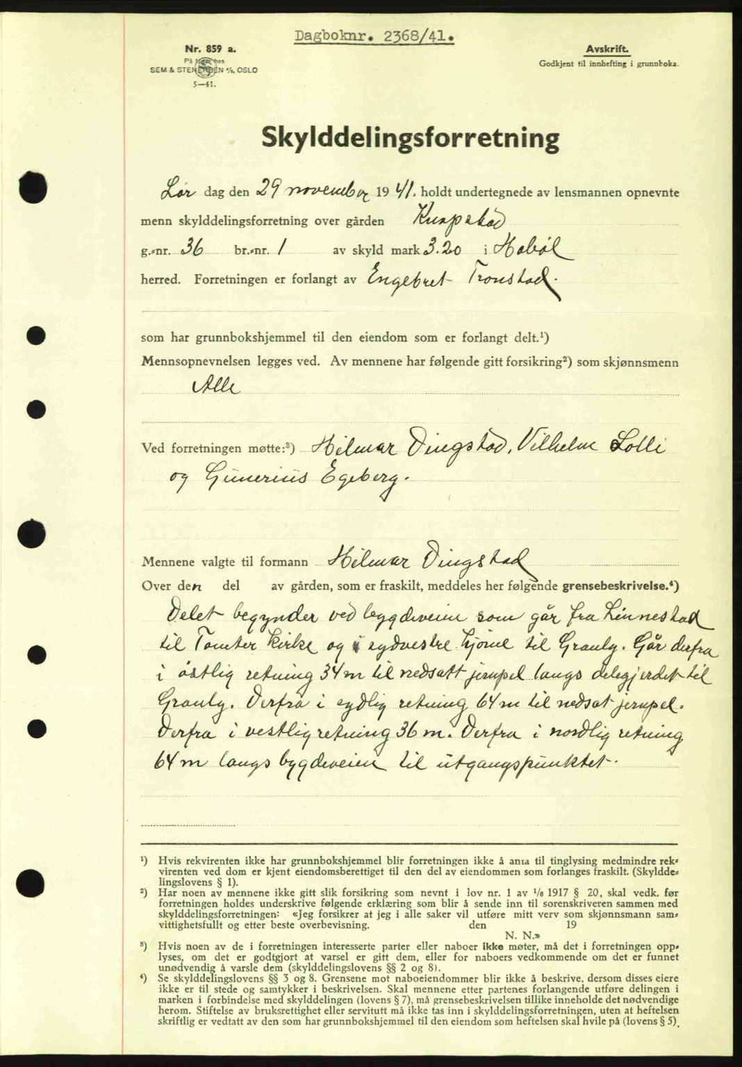 Moss sorenskriveri, SAO/A-10168: Pantebok nr. A9, 1941-1942, Dagboknr: 2368/1941