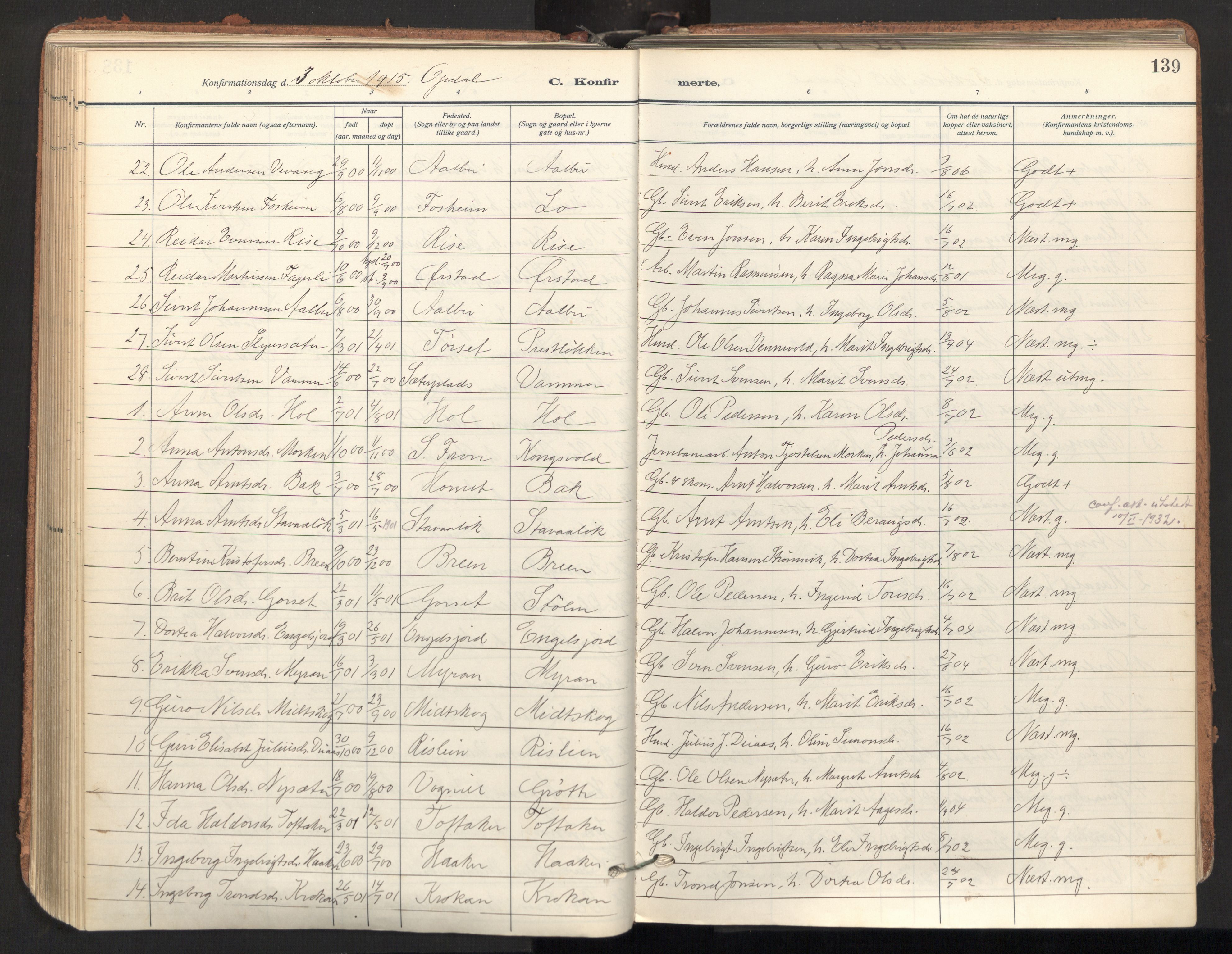 Ministerialprotokoller, klokkerbøker og fødselsregistre - Sør-Trøndelag, AV/SAT-A-1456/678/L0909: Ministerialbok nr. 678A17, 1912-1930, s. 139