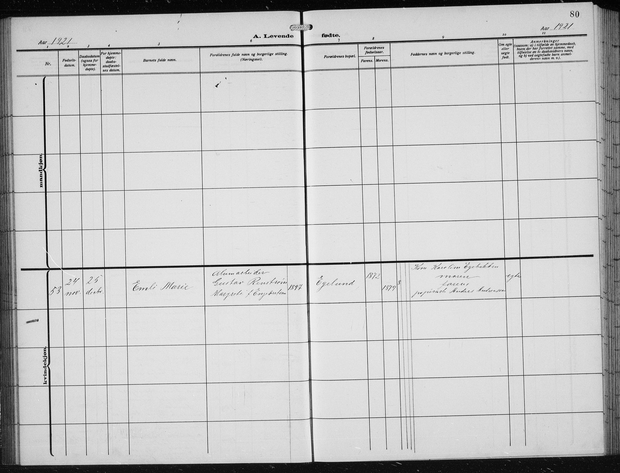 Vennesla sokneprestkontor, AV/SAK-1111-0045/Fb/Fbb/L0006: Klokkerbok nr. B 6, 1914-1921, s. 80