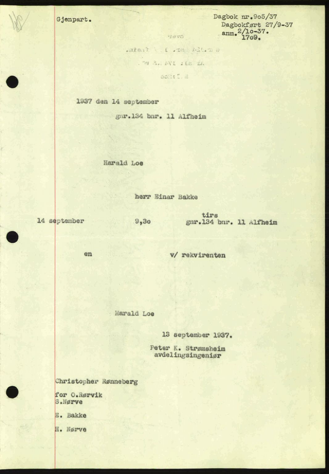 Ålesund byfogd, AV/SAT-A-4384: Pantebok nr. 34 I, 1936-1938, Dagboknr: 905/1937