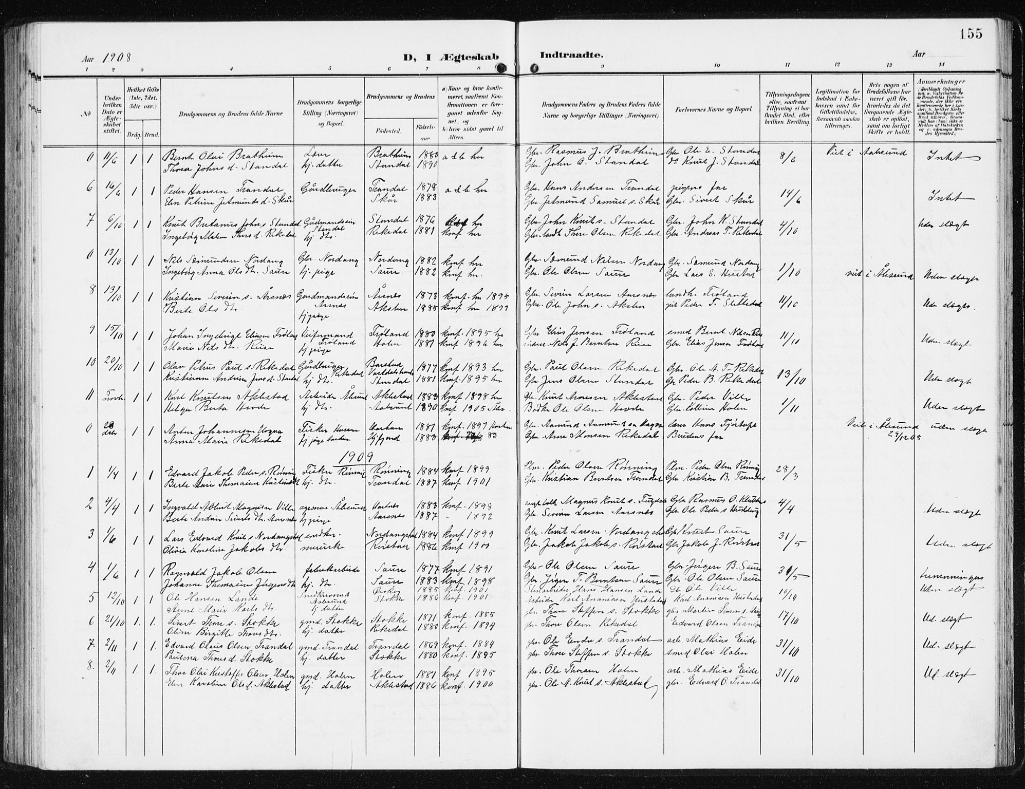 Ministerialprotokoller, klokkerbøker og fødselsregistre - Møre og Romsdal, AV/SAT-A-1454/515/L0216: Klokkerbok nr. 515C03, 1906-1941, s. 155