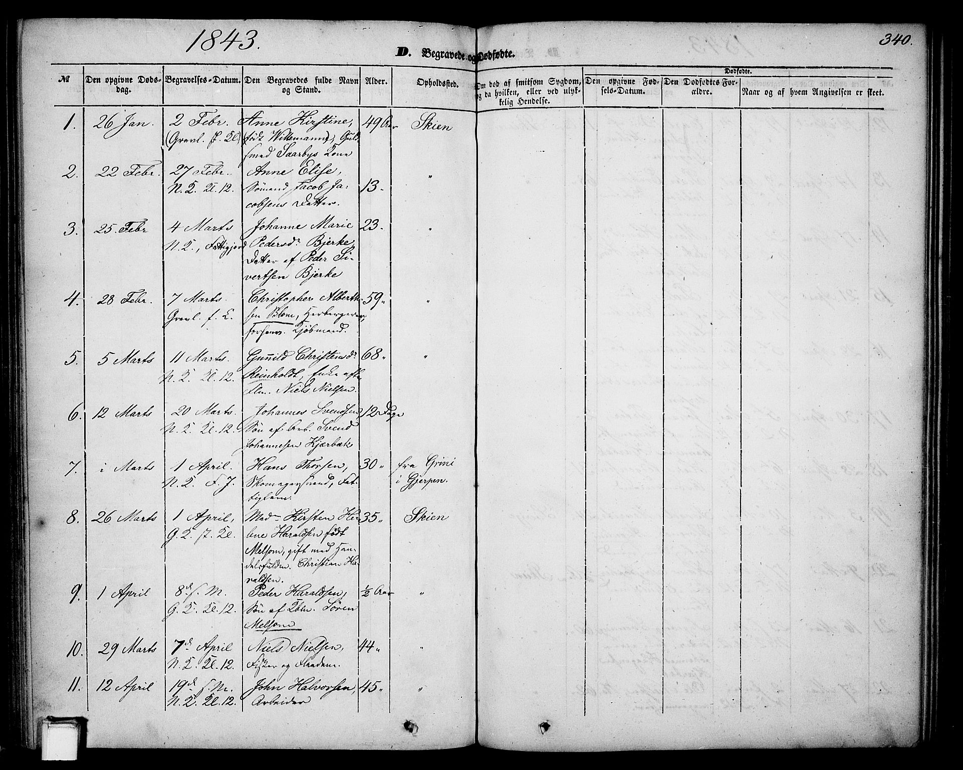 Skien kirkebøker, AV/SAKO-A-302/G/Ga/L0004: Klokkerbok nr. 4, 1843-1867, s. 340