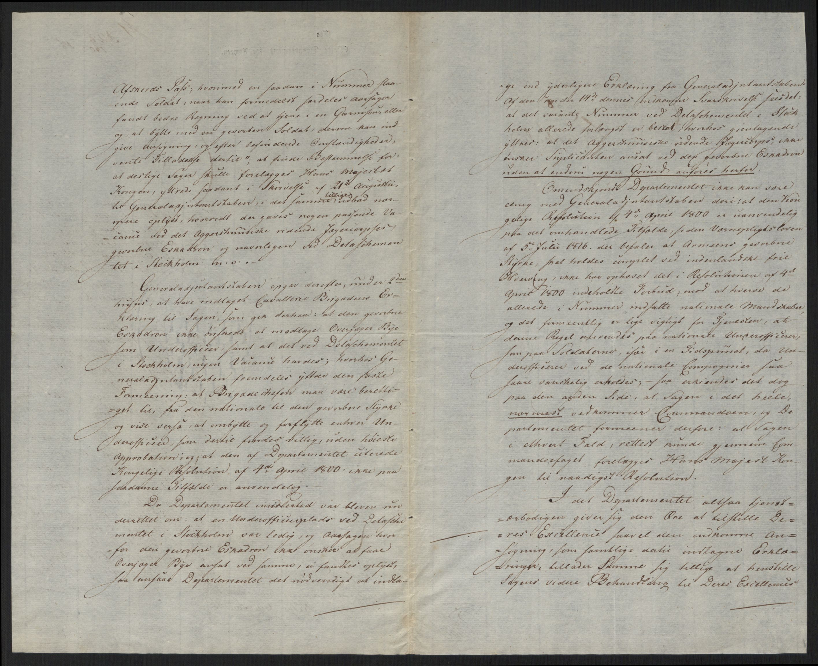 Armekommandoen, AV/RA-RAFA-3820/E/Ea/L0007/0006: Journalsaker, (I) / H. Frå Armedepartementet., 1818, s. 2