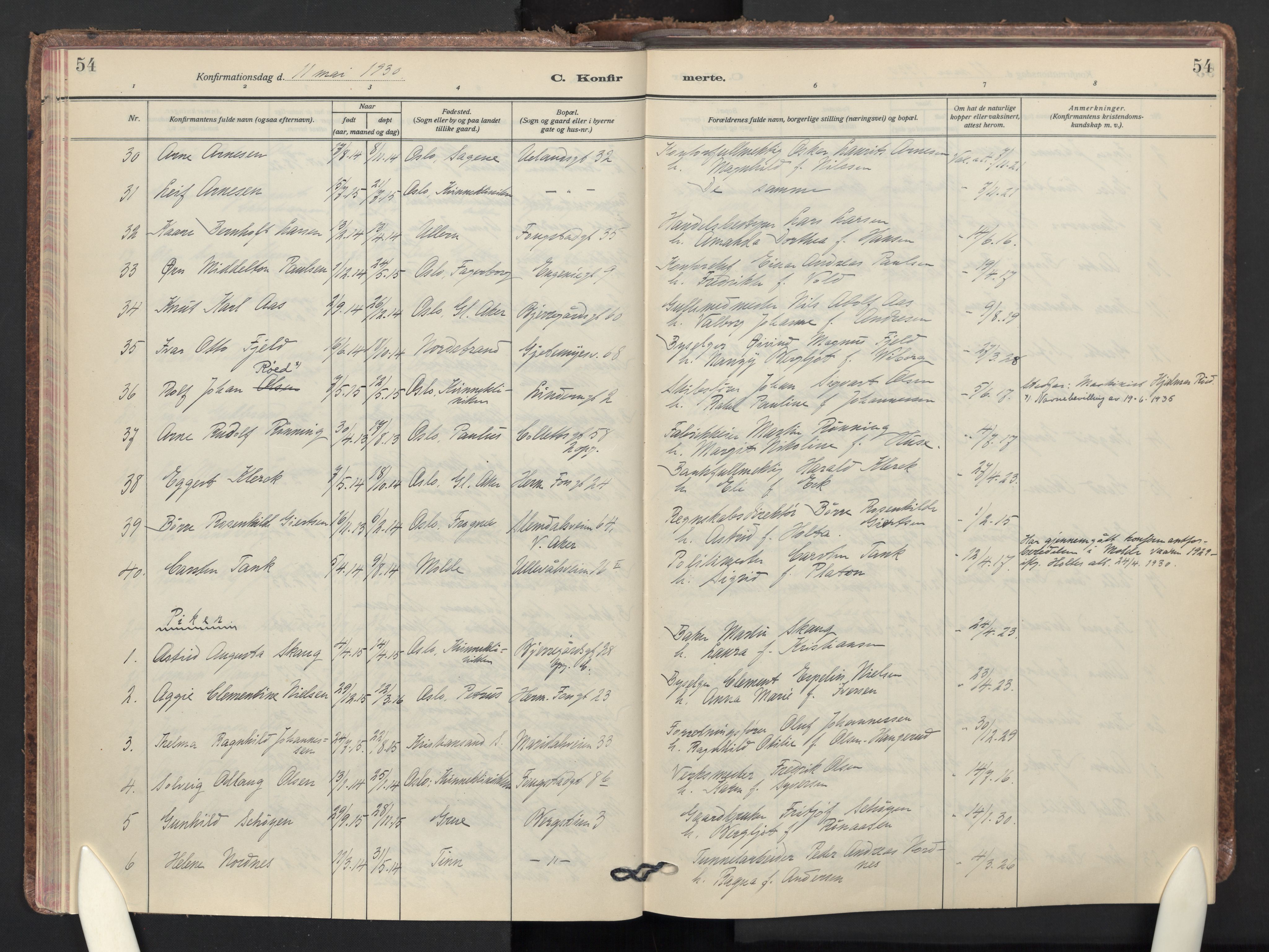 Gamle Aker prestekontor Kirkebøker, AV/SAO-A-10617a/F/L0019: Ministerialbok nr. 19, 1925-1954, s. 54
