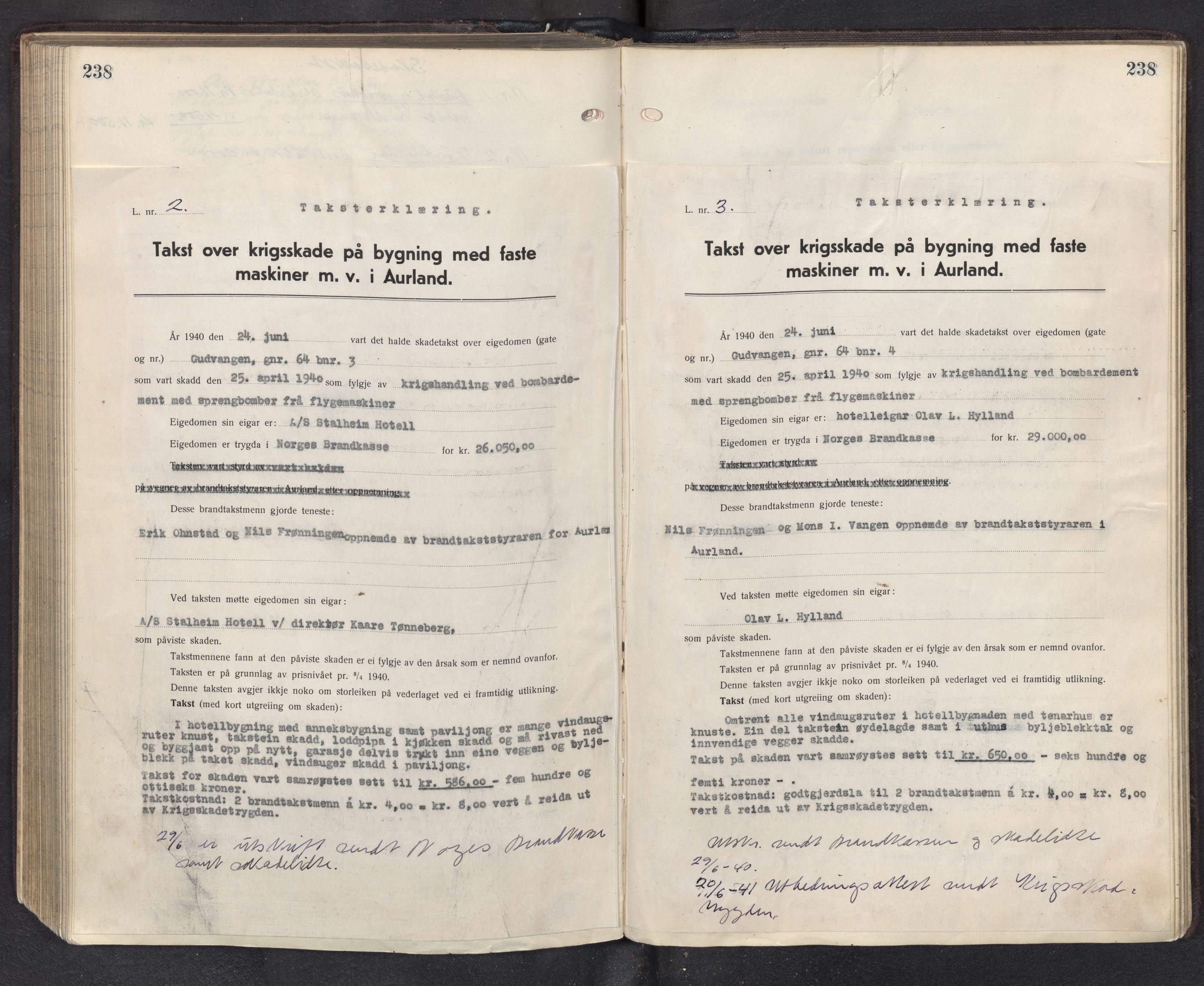 Lensmannen i Aurland, SAB/A-26401/0012/L0003: Branntakstprotokoll, 1917-1944, s. 238