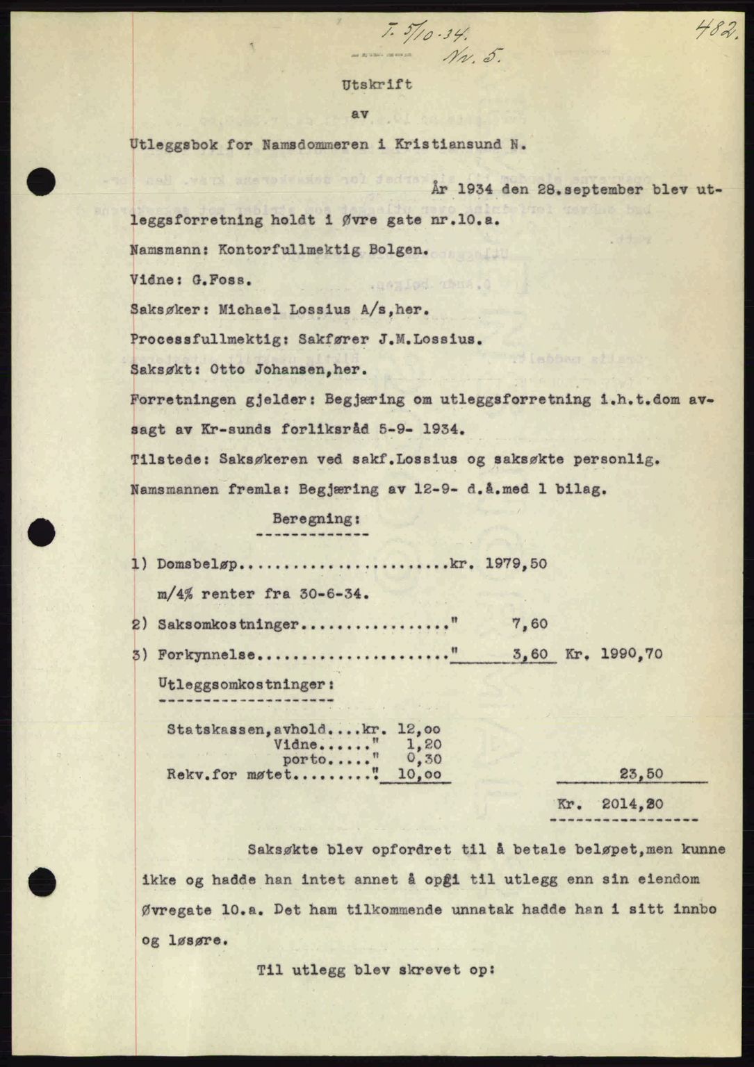 Kristiansund byfogd, AV/SAT-A-4587/A/27: Pantebok nr. 27, 1933-1934, Tingl.dato: 05.10.1934