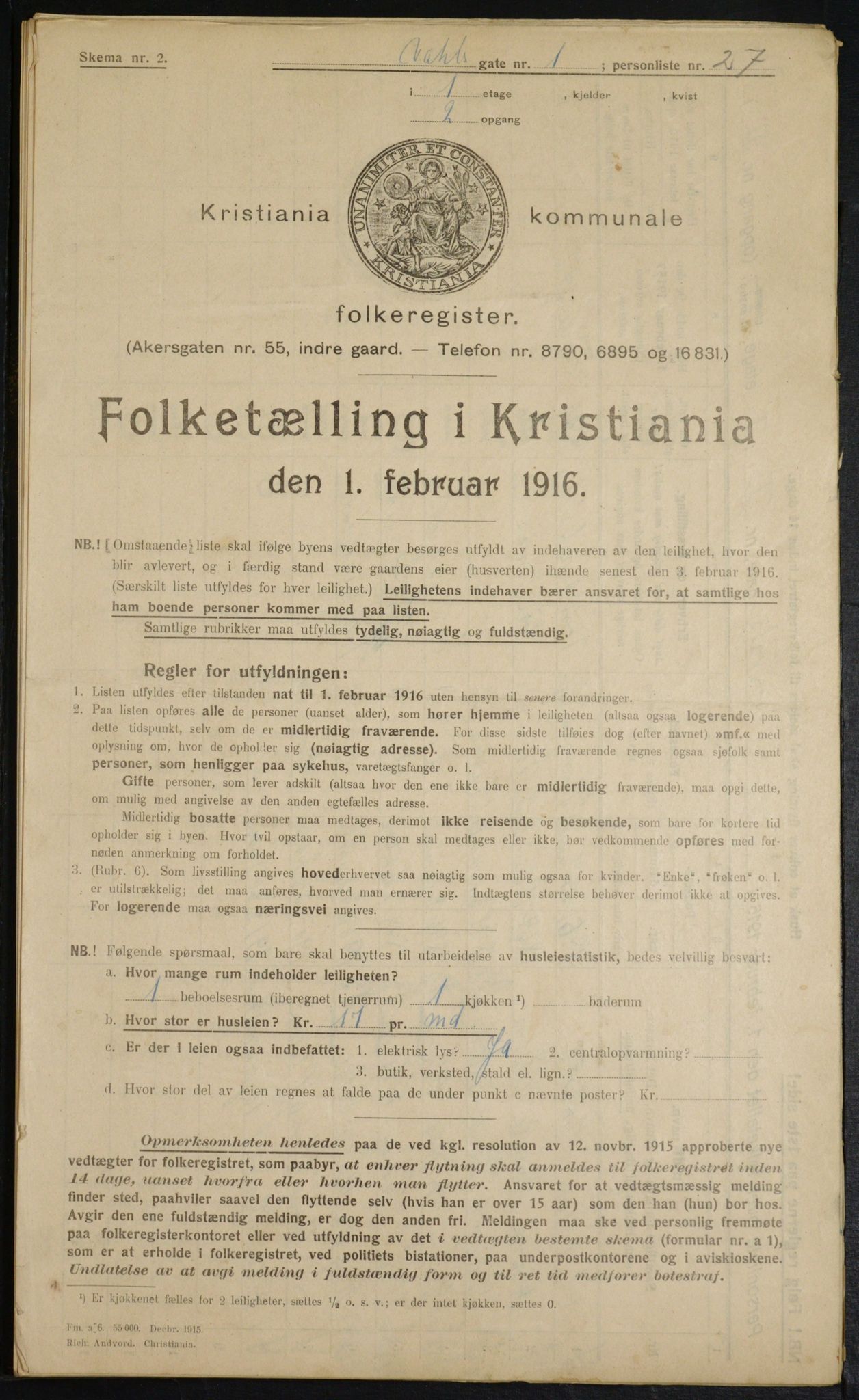 OBA, Kommunal folketelling 1.2.1916 for Kristiania, 1916, s. 125124