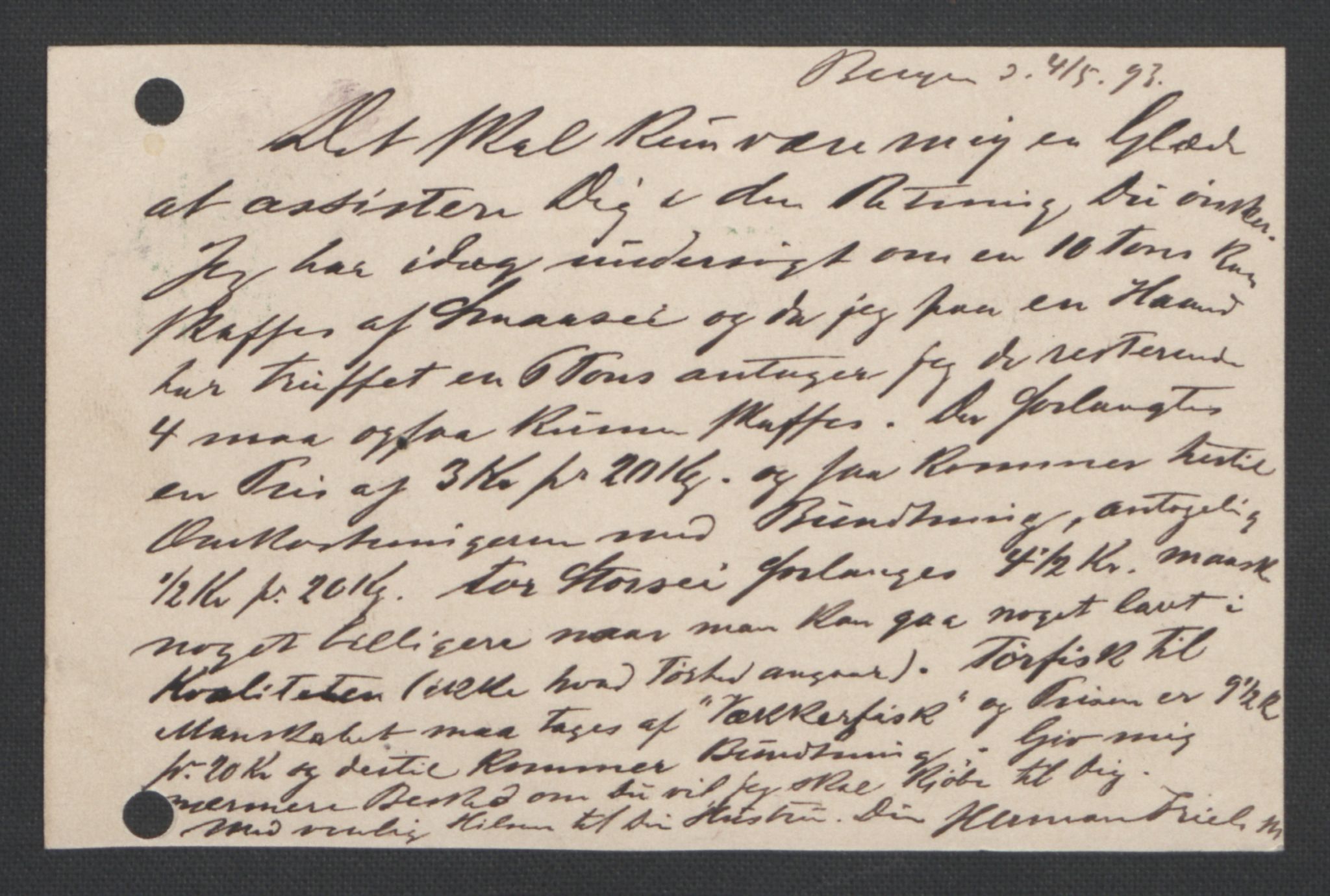 Arbeidskomitéen for Fridtjof Nansens polarekspedisjon, RA/PA-0061/D/L0004: Innk. brev og telegrammer vedr. proviant og utrustning, 1892-1893, s. 650