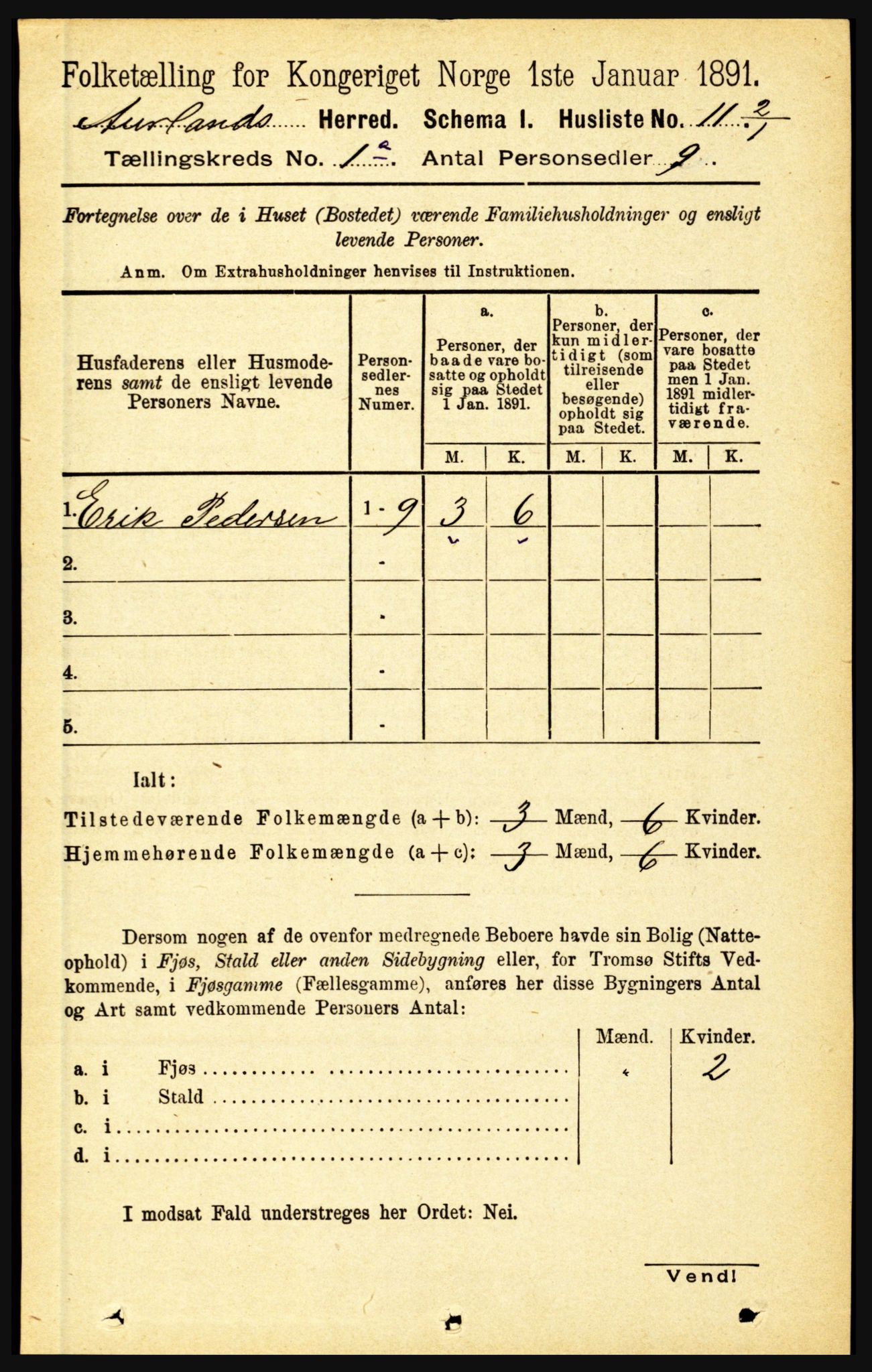 RA, Folketelling 1891 for 1421 Aurland herred, 1891, s. 30