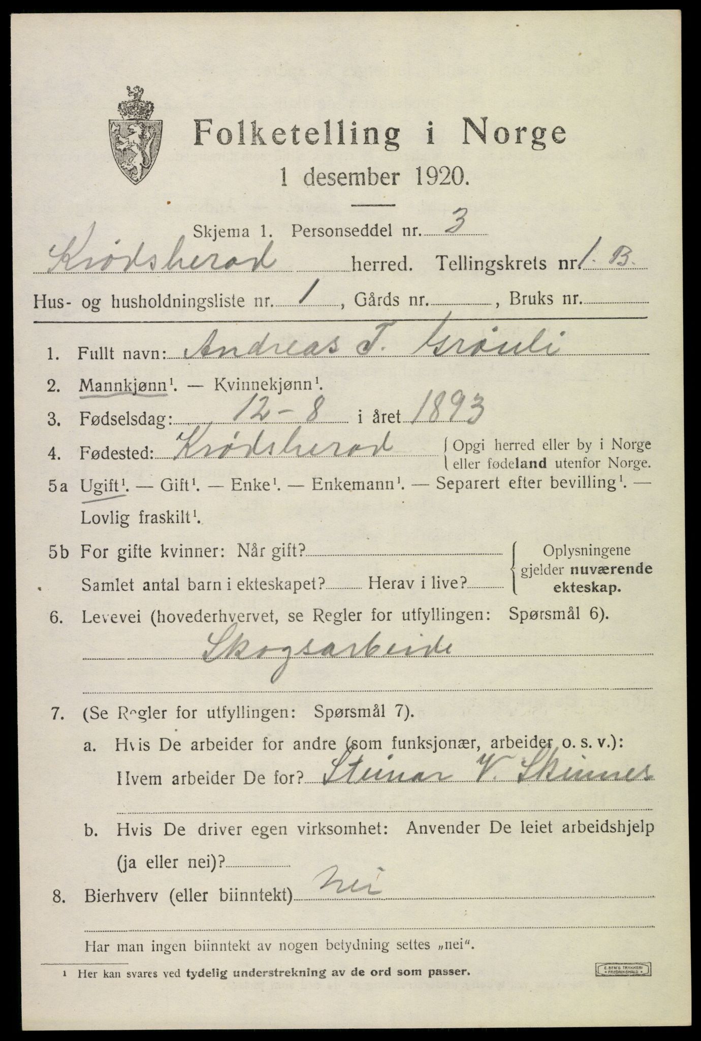 SAKO, Folketelling 1920 for 0622 Krødsherad herred, 1920, s. 2379