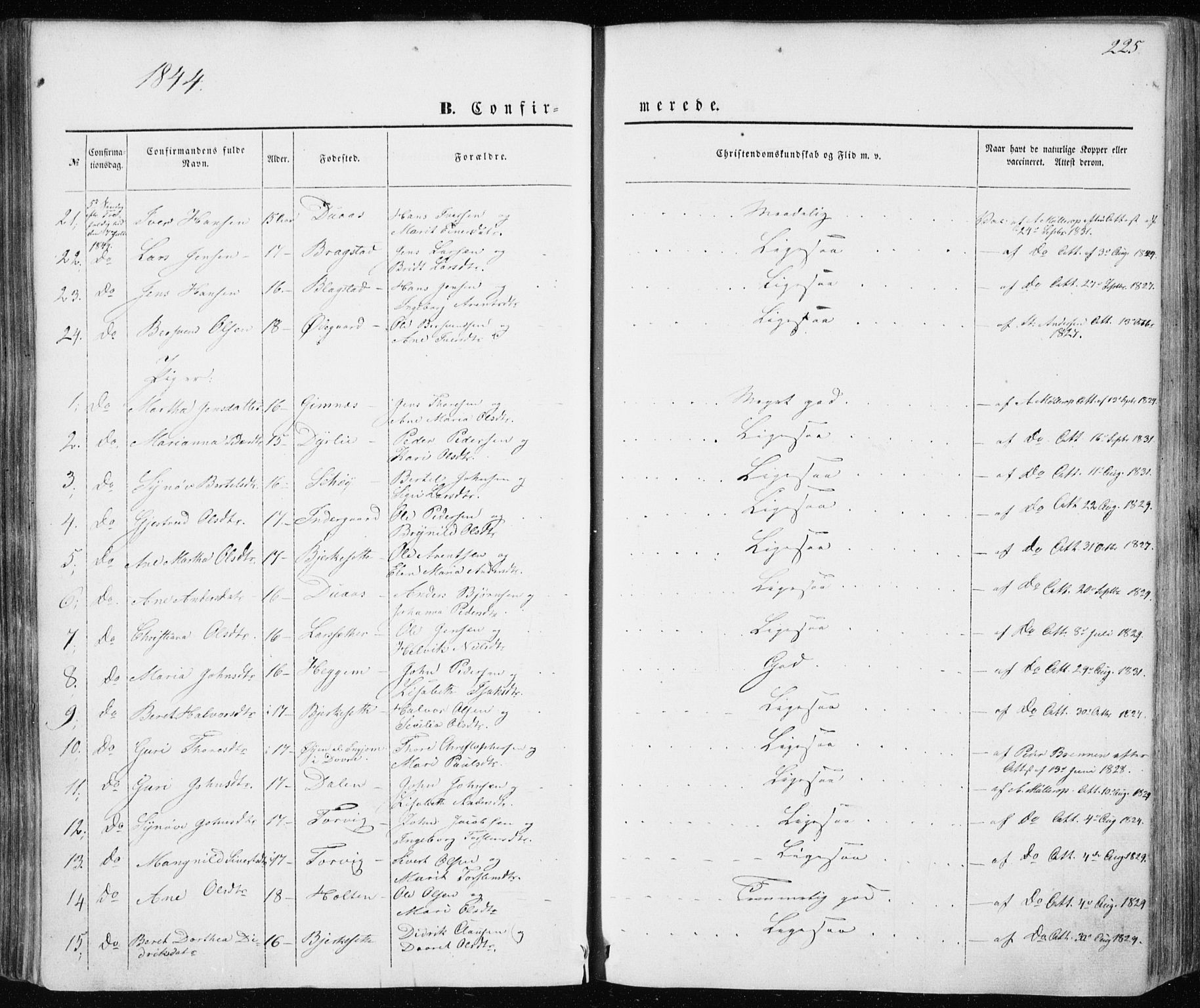 Ministerialprotokoller, klokkerbøker og fødselsregistre - Møre og Romsdal, AV/SAT-A-1454/586/L0984: Ministerialbok nr. 586A10, 1844-1856, s. 225