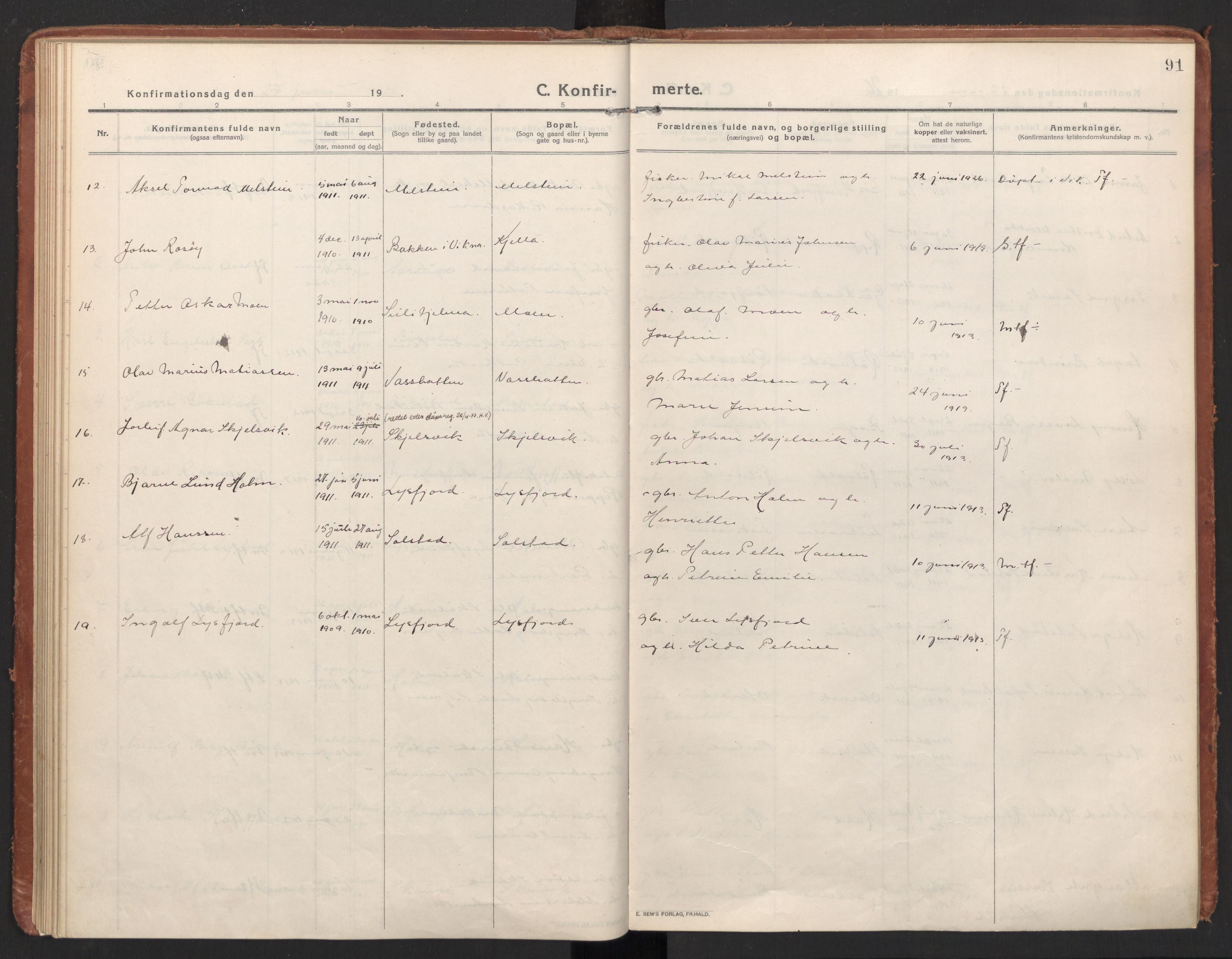 Ministerialprotokoller, klokkerbøker og fødselsregistre - Nordland, AV/SAT-A-1459/811/L0168: Ministerialbok nr. 811A05, 1914-1932, s. 91