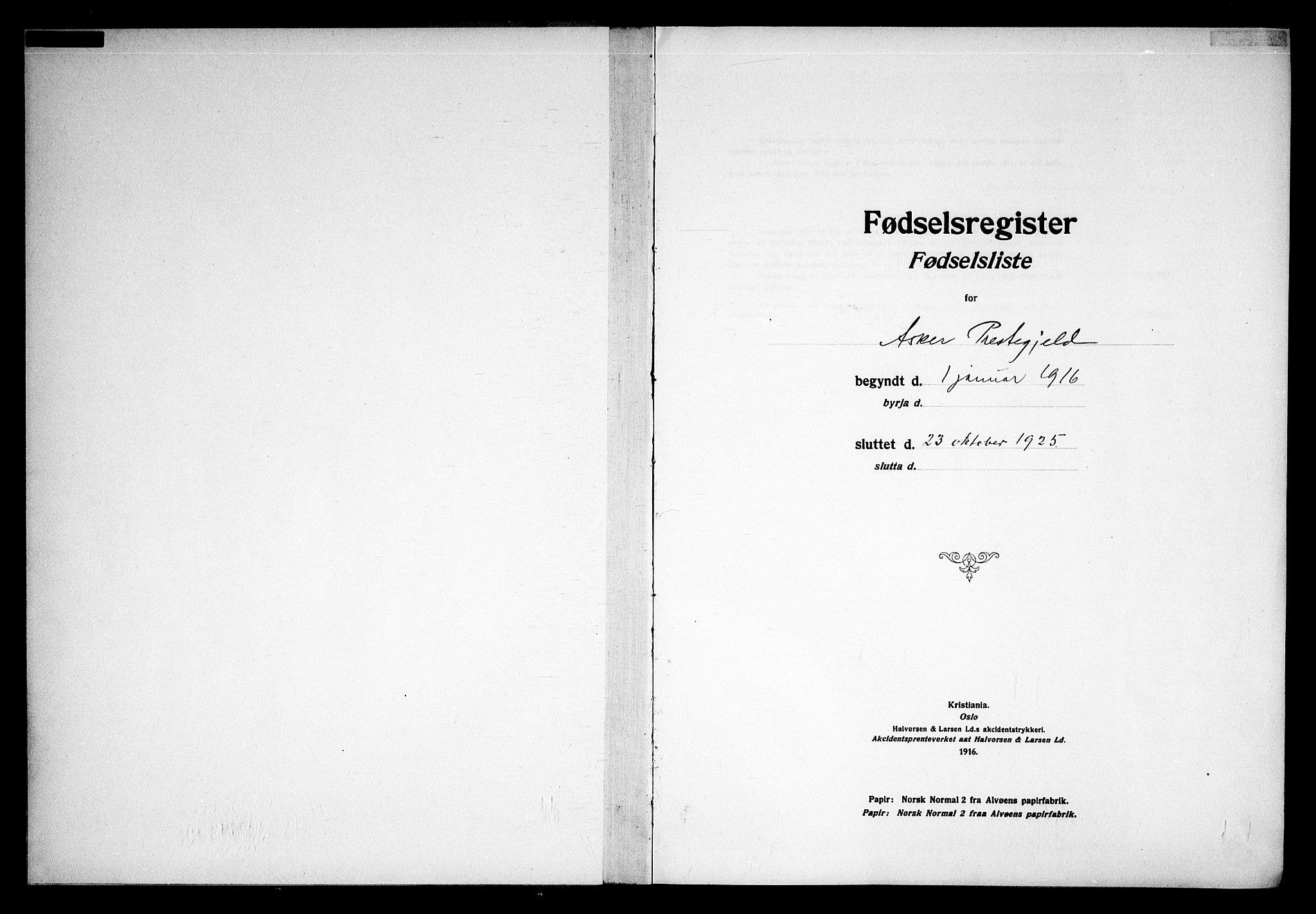 Asker prestekontor Kirkebøker, AV/SAO-A-10256a/J/L0001: Fødselsregister nr. 1, 1916-1925