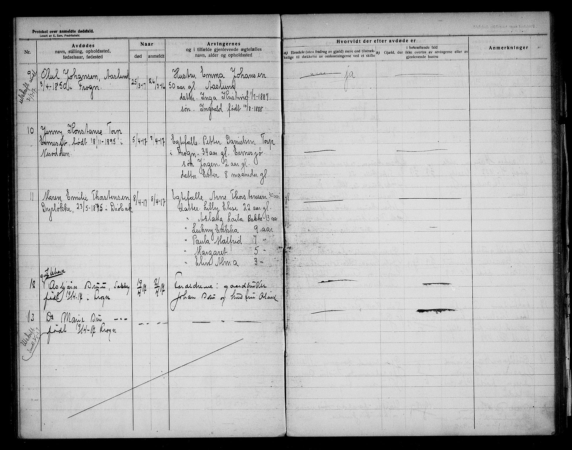 Frogn lensmannskontor, SAO/A-10290/H/Ha/L0001: Dødsanmeldelsesprotokoll, 1912-1933