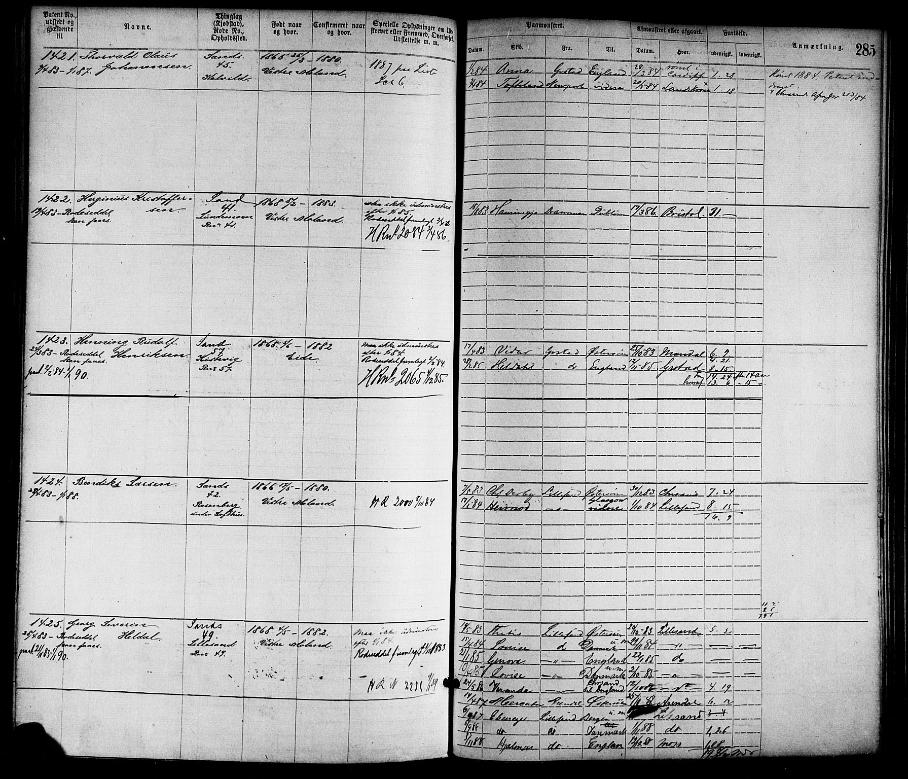 Lillesand mønstringskrets, SAK/2031-0014/F/Fa/L0004: Annotasjonsrulle nr 1-1920 med register, G-1, 1869-1891, s. 311
