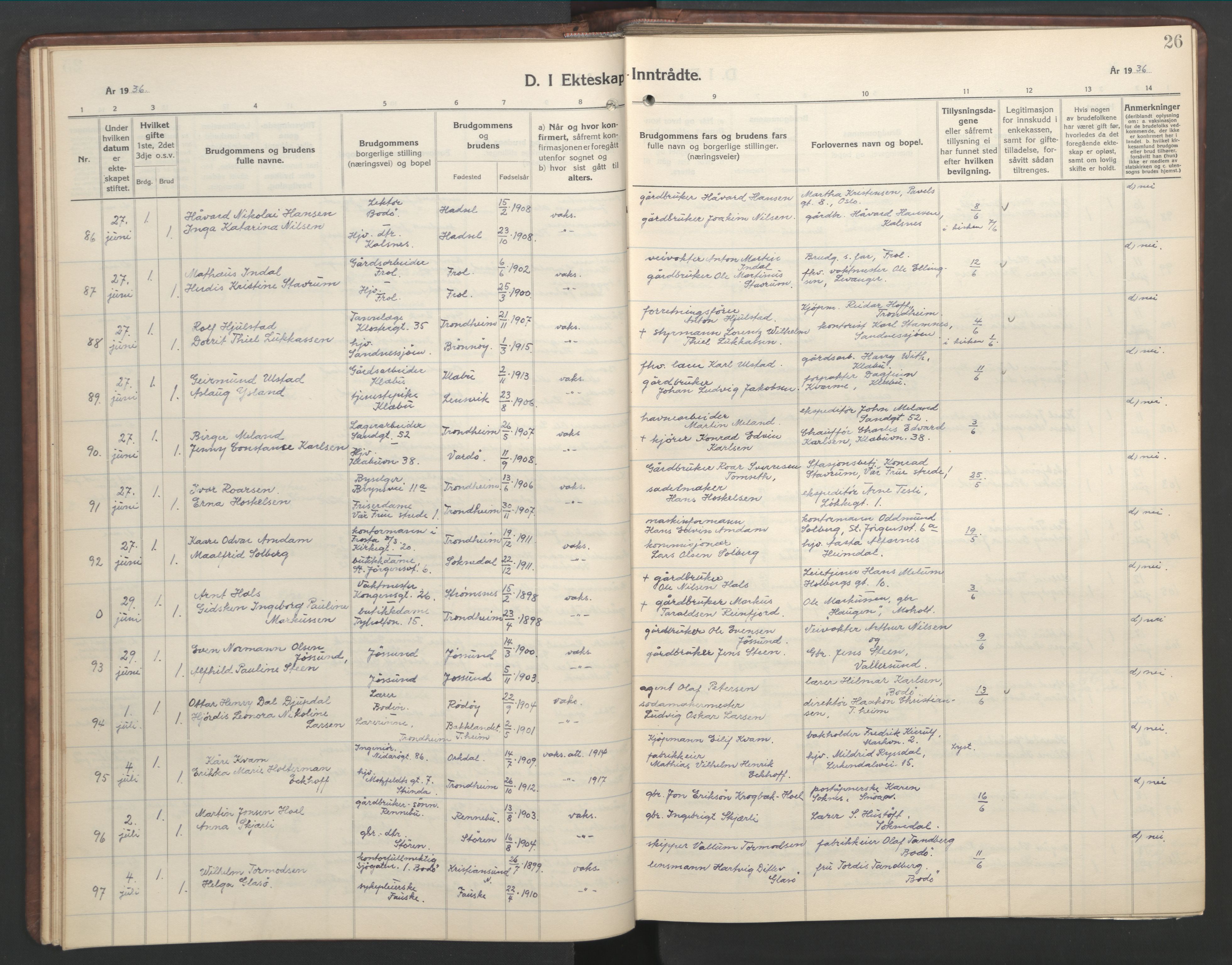 Ministerialprotokoller, klokkerbøker og fødselsregistre - Sør-Trøndelag, SAT/A-1456/601/L0101: Klokkerbok nr. 601C19, 1935-1946, s. 26