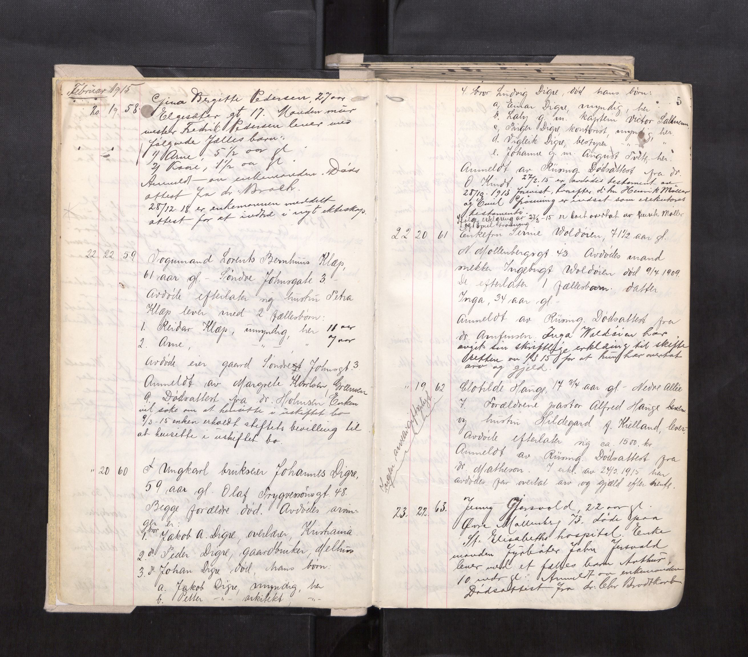 Trondheim byfogd, AV/SAT-A-0003/1/3/3L/L0009: Dødsanmeldelsesprotokoll, 1915-1917, s. 5