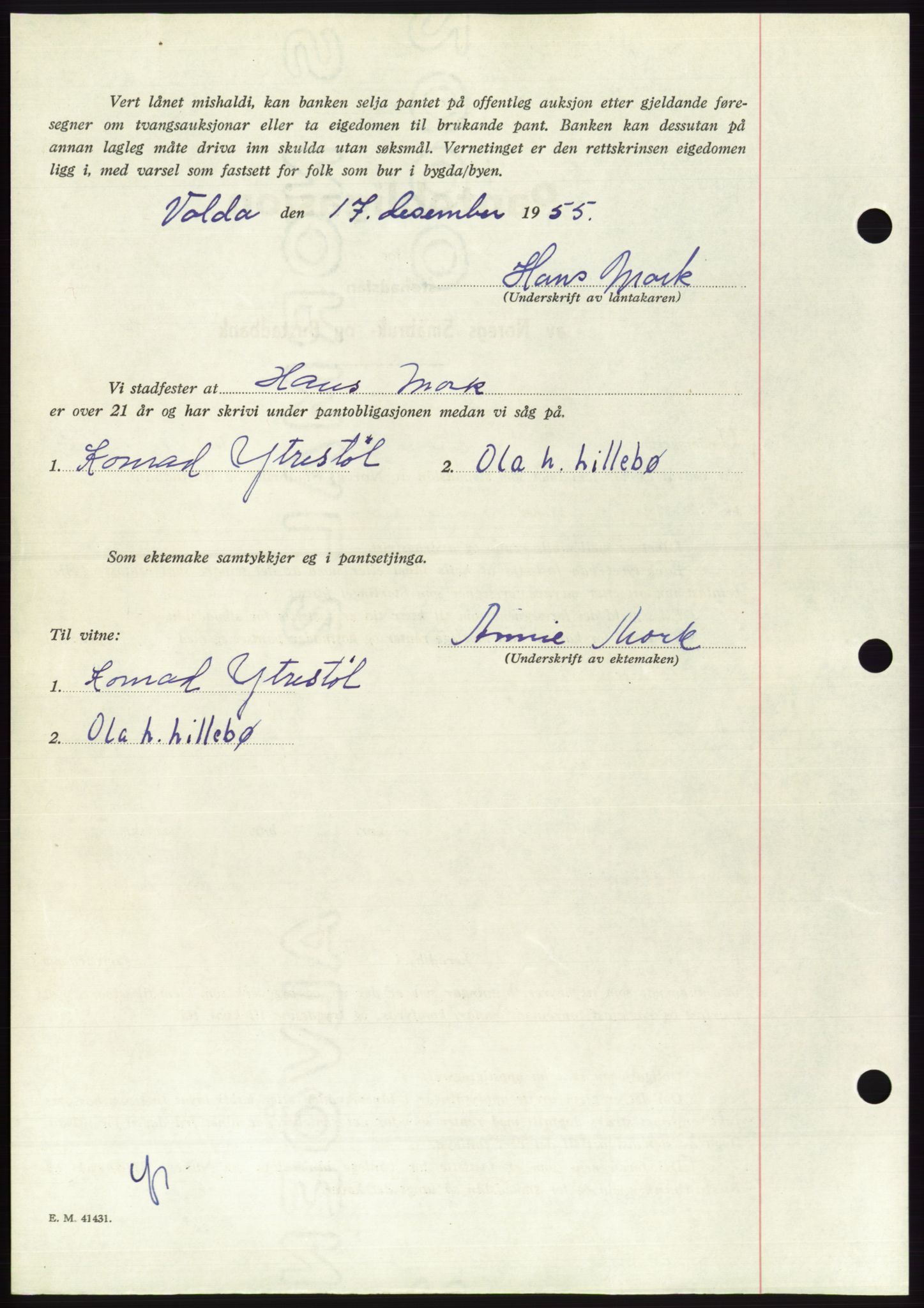 Søre Sunnmøre sorenskriveri, AV/SAT-A-4122/1/2/2C/L0102: Pantebok nr. 28A, 1955-1956, Dagboknr: 3136/1955