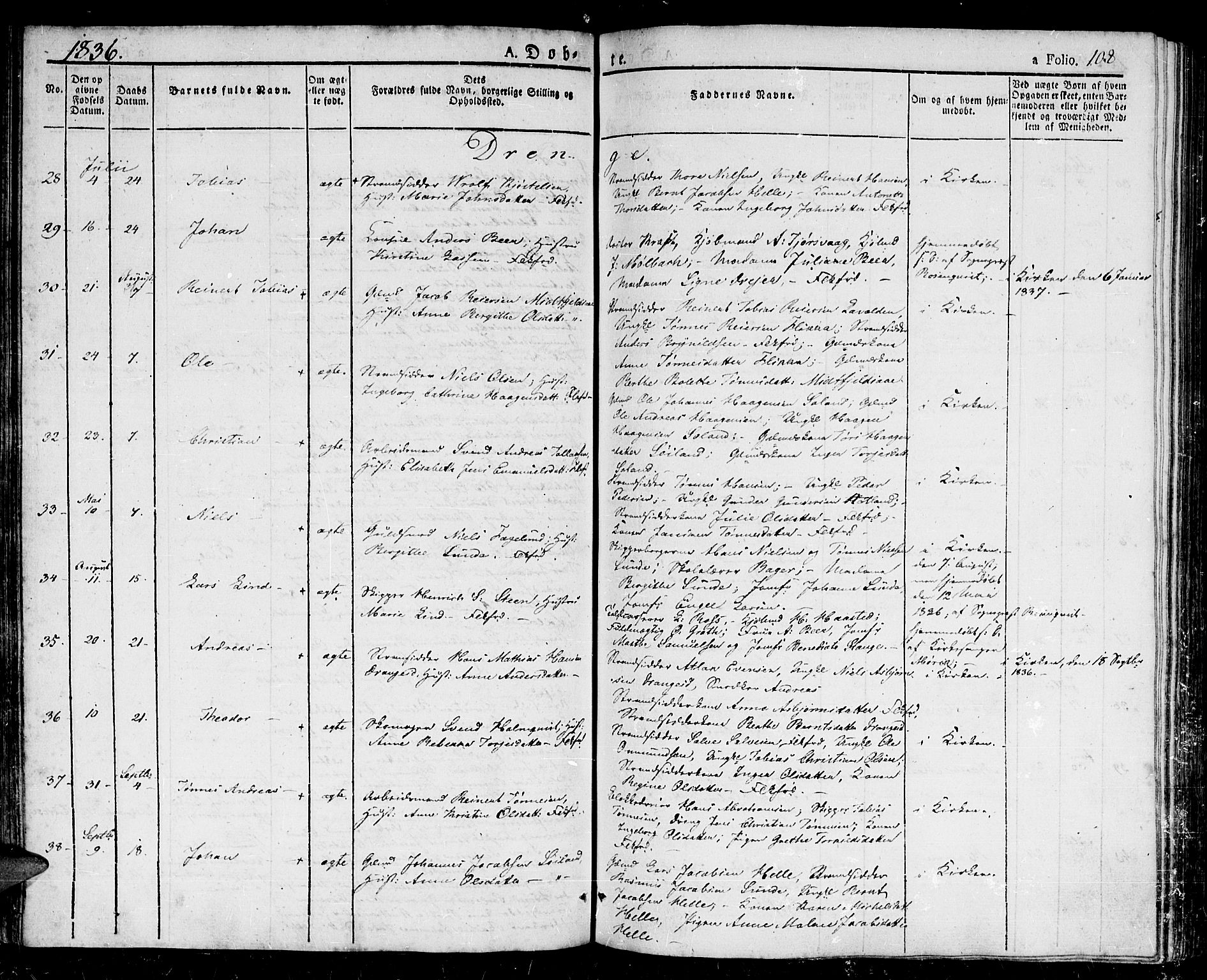 Flekkefjord sokneprestkontor, AV/SAK-1111-0012/F/Fb/Fbc/L0004: Klokkerbok nr. B 4, 1827-1846, s. 108