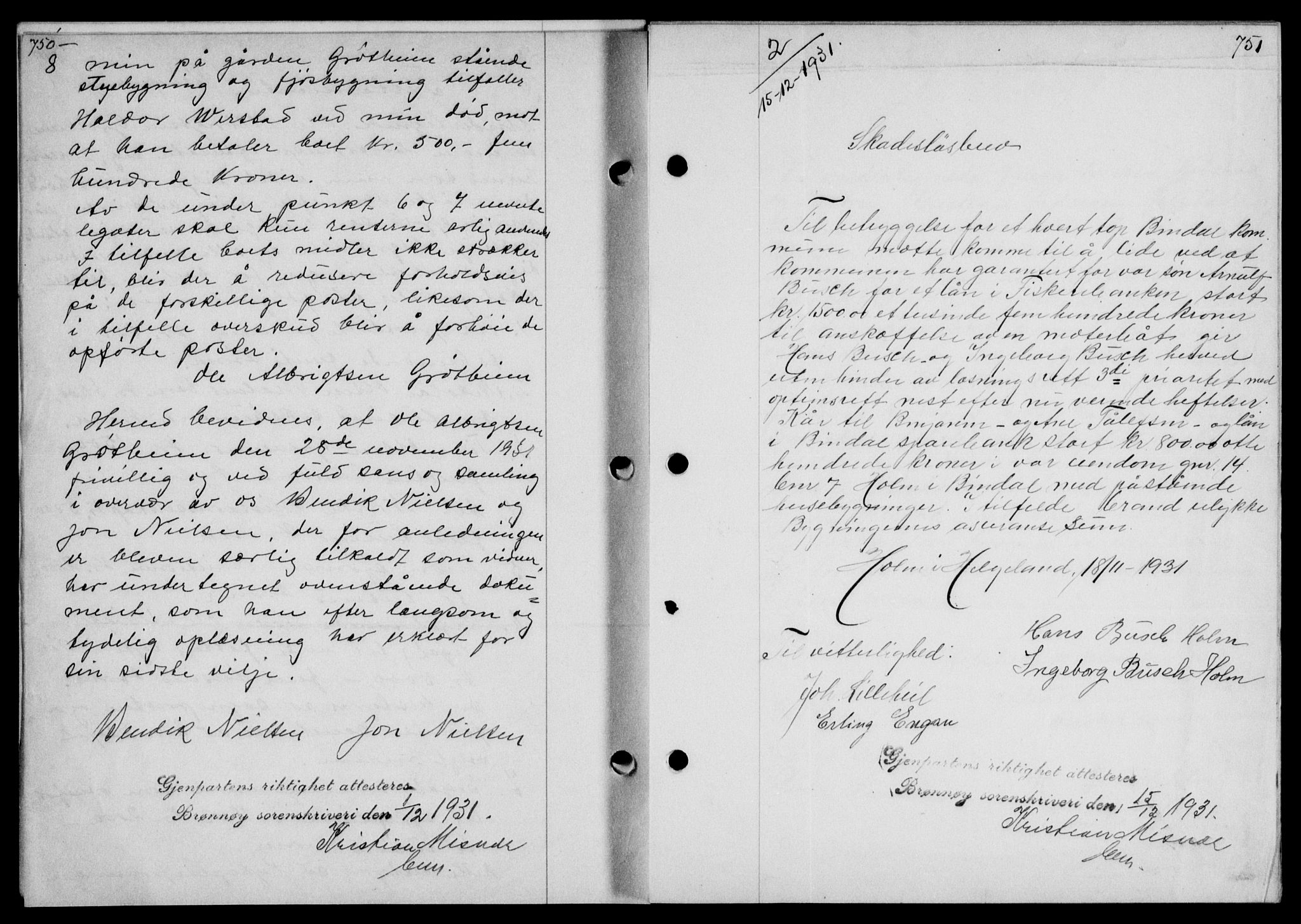 Brønnøy sorenskriveri, SAT/A-4170/1/2/2C/L0009: Pantebok nr. 9, 1931-1932, s. 750-751, Tingl.dato: 15.12.1931