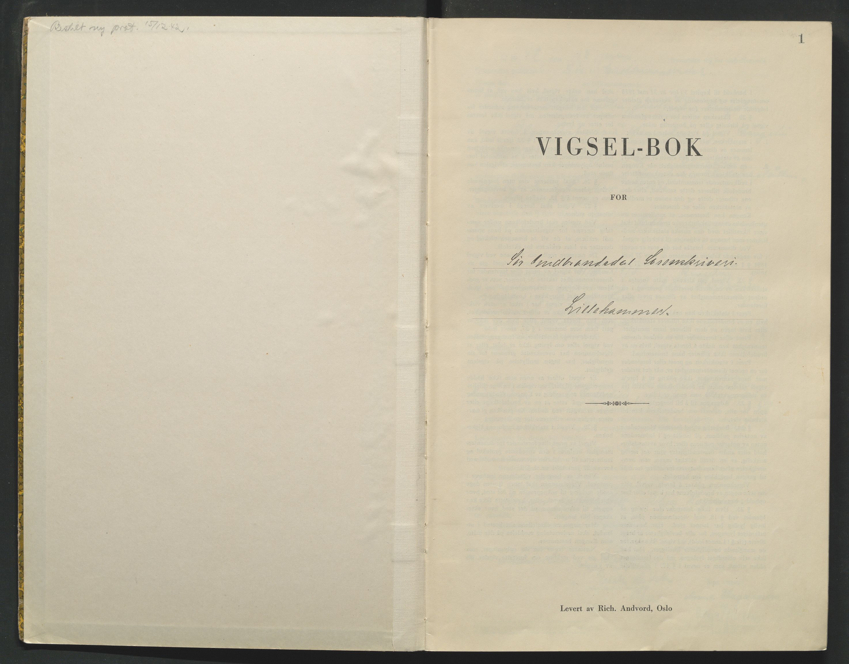 Sør-Gudbrandsdal tingrett, AV/SAH-TING-004/L/Lc/L0002: Vigselsprotokoll, 1942-1943, s. 1