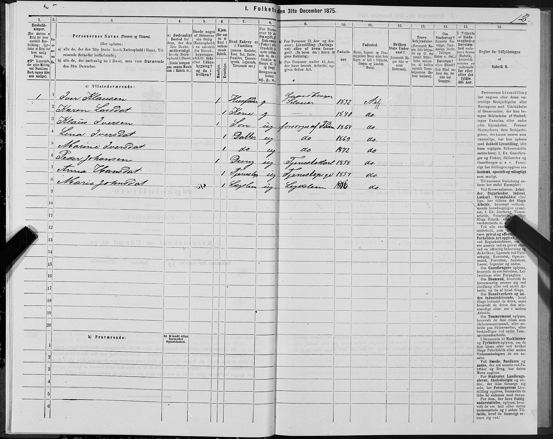 SAT, Folketelling 1875 for 1630P Aafjorden prestegjeld, 1875, s. 2012