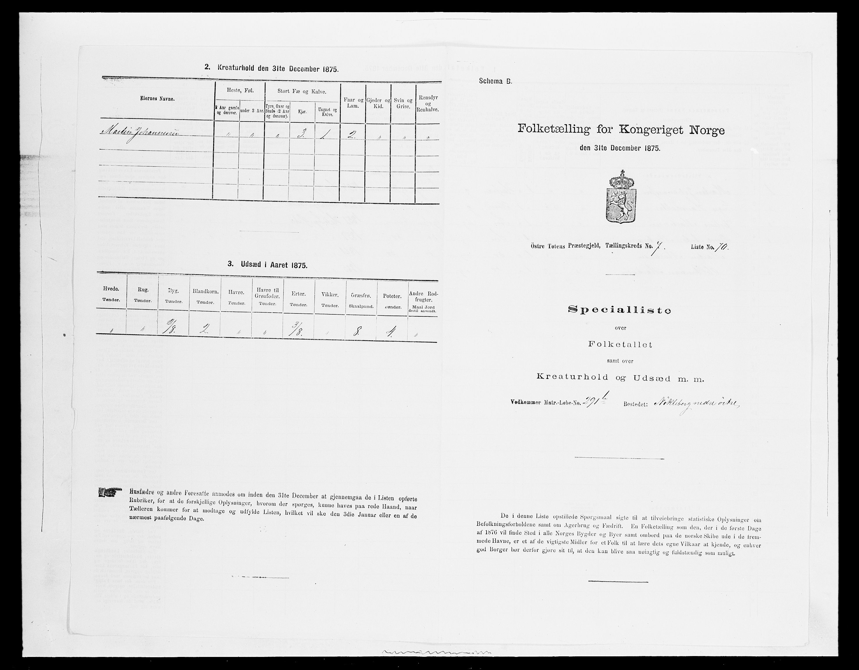 SAH, Folketelling 1875 for 0528P Østre Toten prestegjeld, 1875, s. 1433