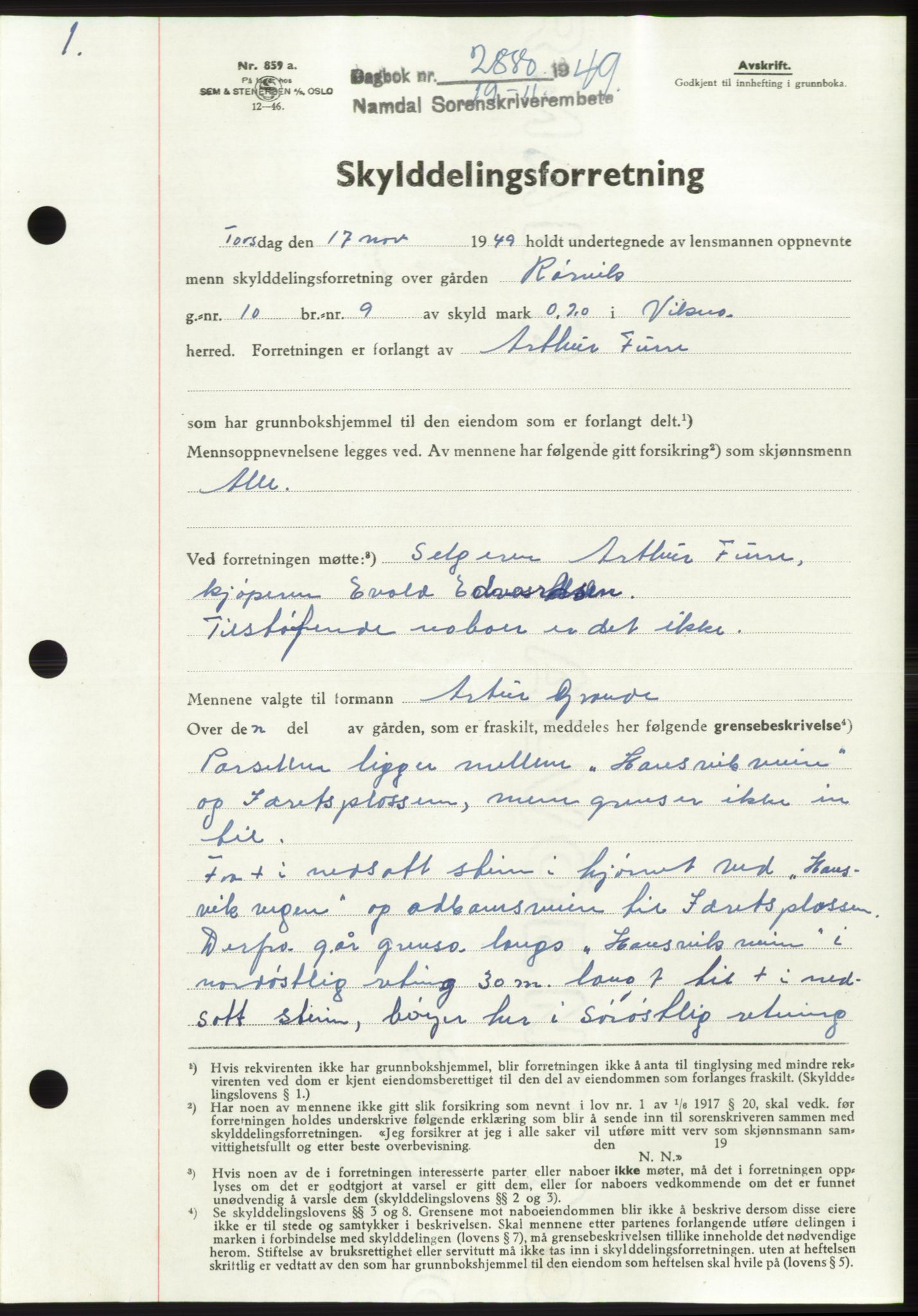 Namdal sorenskriveri, SAT/A-4133/1/2/2C: Pantebok nr. -, 1949-1949, Dagboknr: 2880/1949