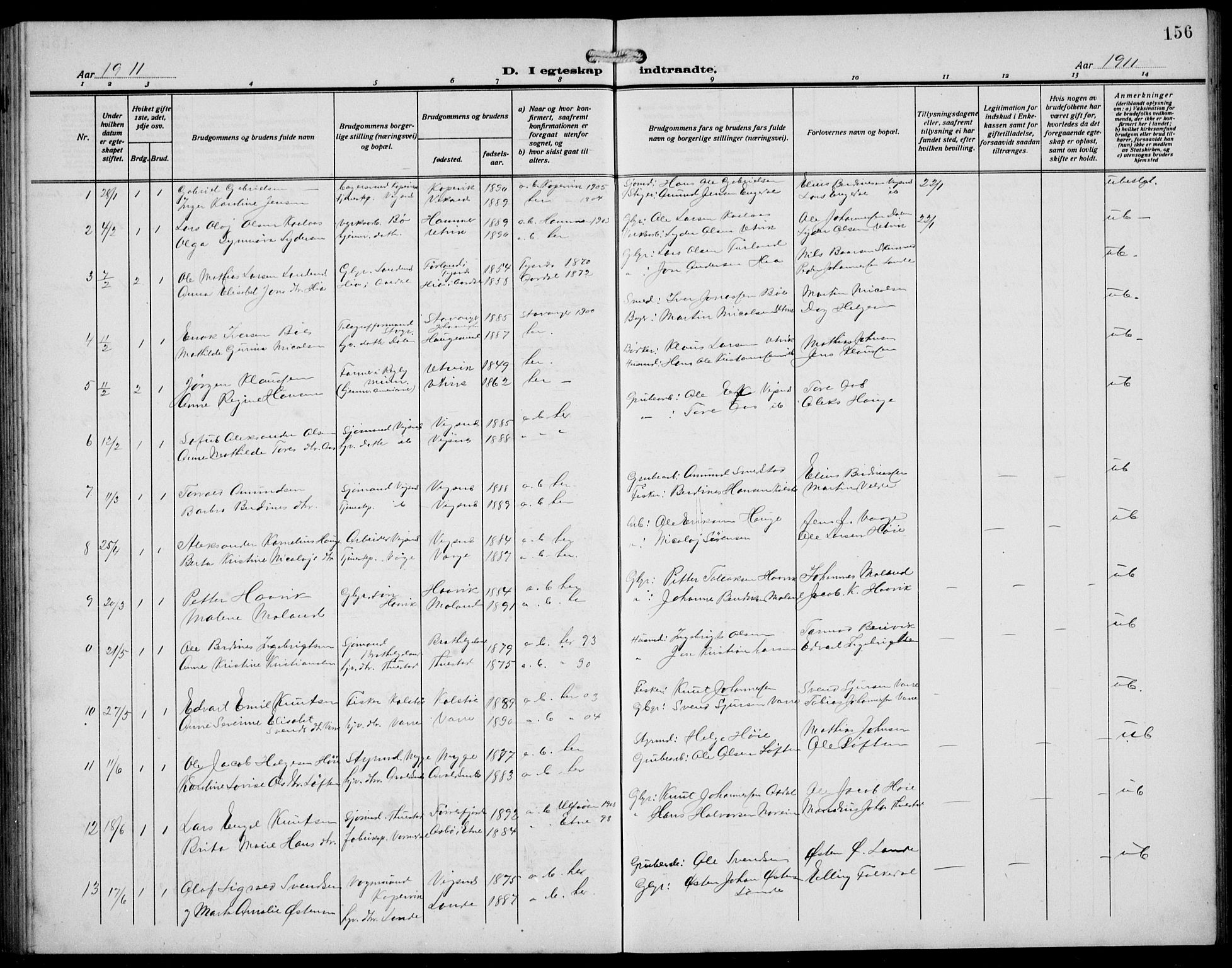 Avaldsnes sokneprestkontor, SAST/A -101851/H/Ha/Hab/L0008: Klokkerbok nr. B 8, 1910-1939, s. 156