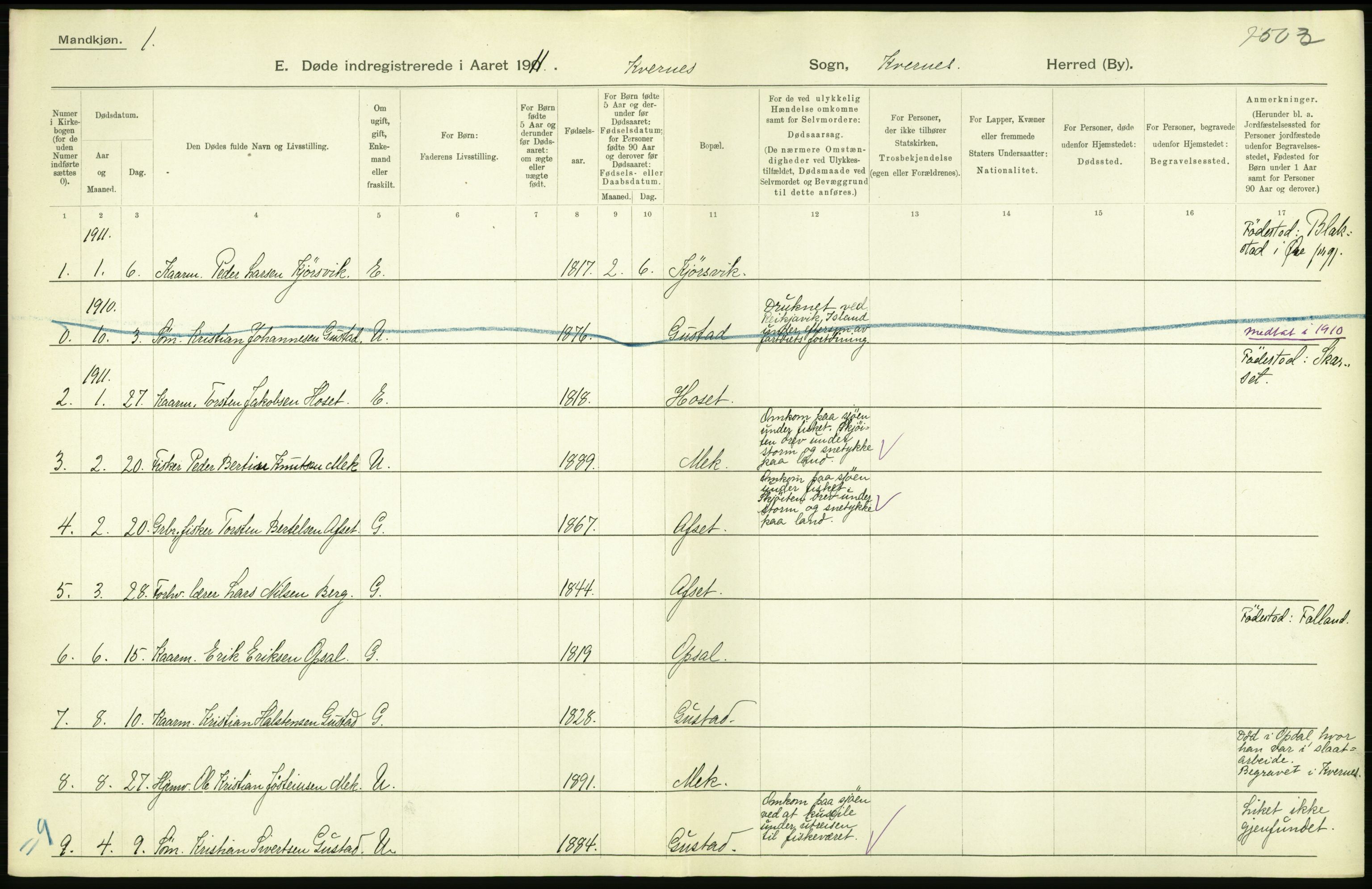 Statistisk sentralbyrå, Sosiodemografiske emner, Befolkning, AV/RA-S-2228/D/Df/Dfb/Dfba/L0038: Romsdals amt:  Døde. Bygder og byer., 1911, s. 2