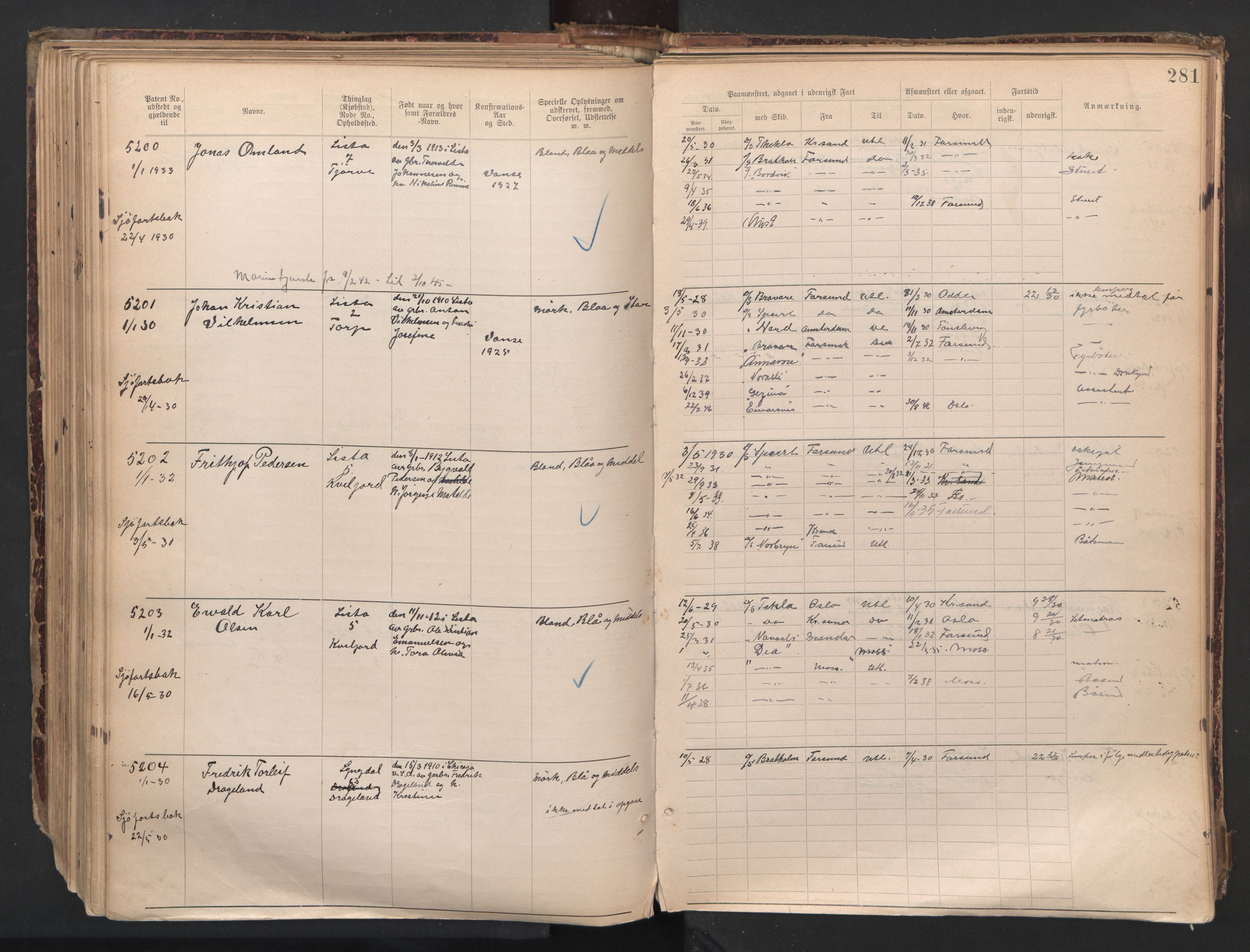 Farsund mønstringskrets, SAK/2031-0017/F/Fa/L0007: Annotasjonsrulle nr 3806-5294 med register, Z-4, 1894-1934, s. 327