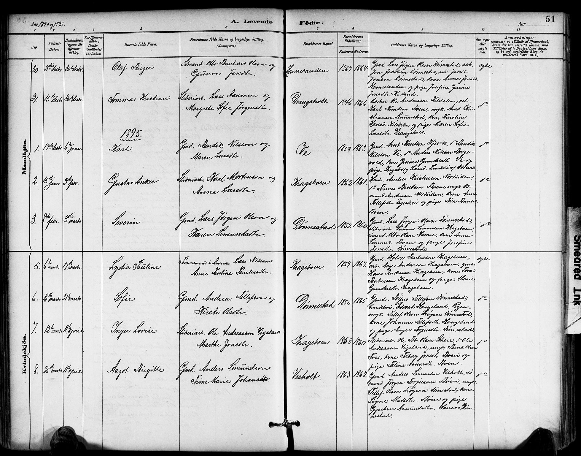 Tveit sokneprestkontor, AV/SAK-1111-0043/F/Fb/L0004: Klokkerbok nr. B 4, 1887-1914, s. 51
