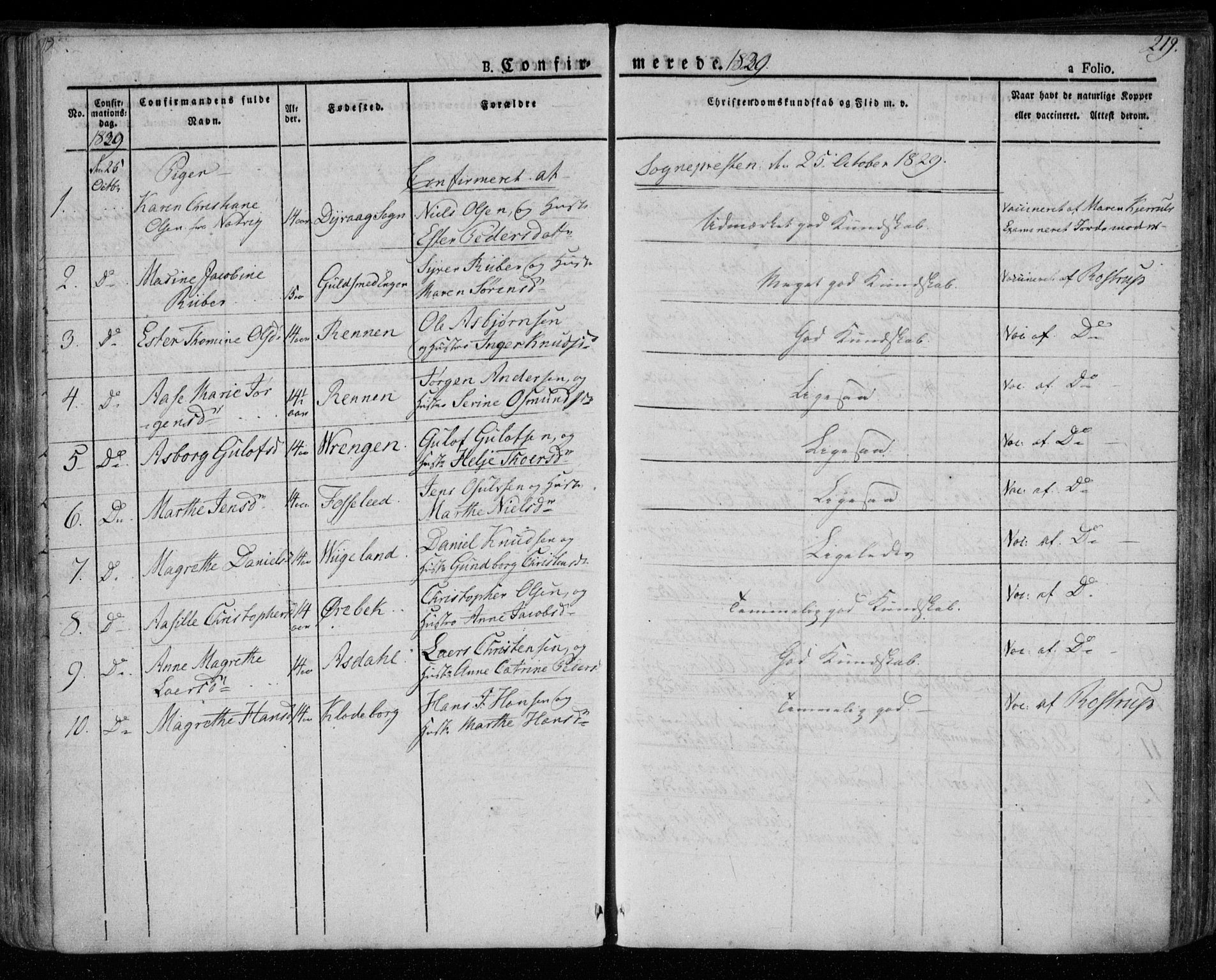 Øyestad sokneprestkontor, AV/SAK-1111-0049/F/Fa/L0013: Ministerialbok nr. A 13, 1827-1842, s. 219